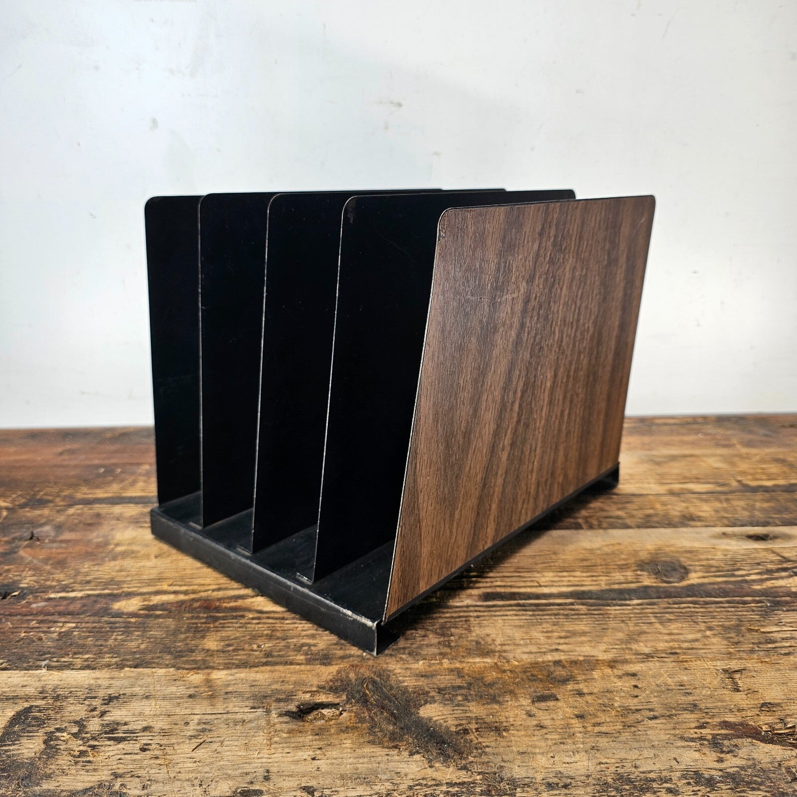 Vintage Hunt 4 Compartment Desktop File Organizer with Wood Grain Finish