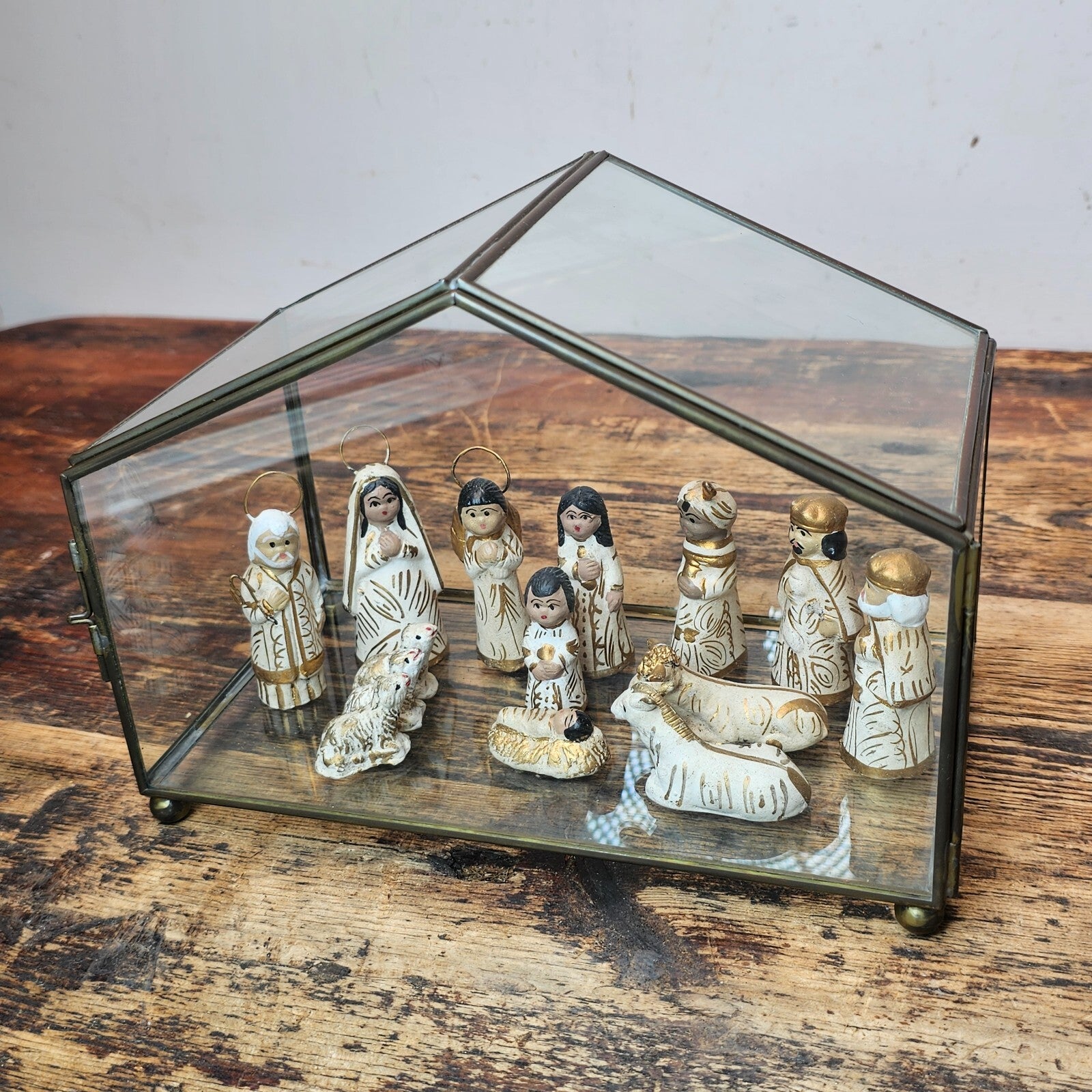Tonalá Style Mexican Folk Art Nativity Set with Glass House