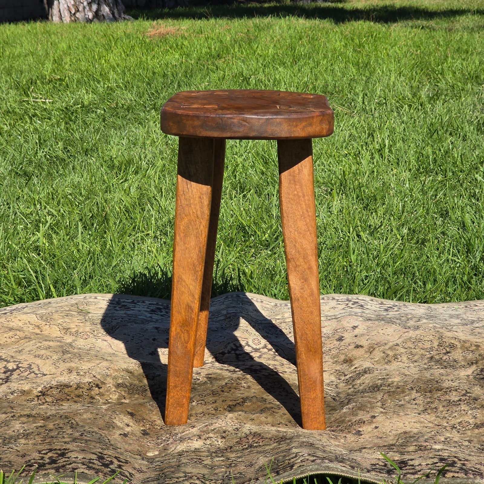 Rustic Solid Wood Stool / Side Table – Handcrafted Farmhouse Accent
