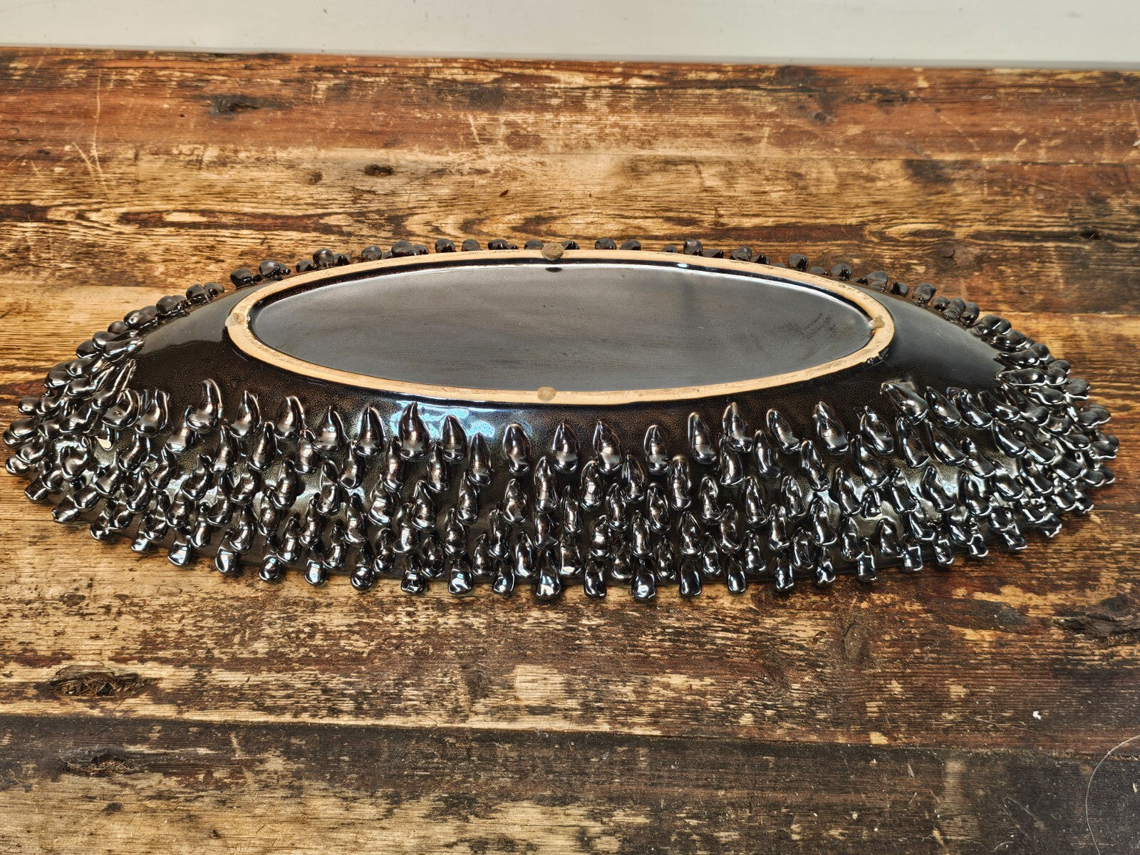 Modern Design Oval Spiked Ceramic Bowl 8.25"W x 23"L x 3.75"H