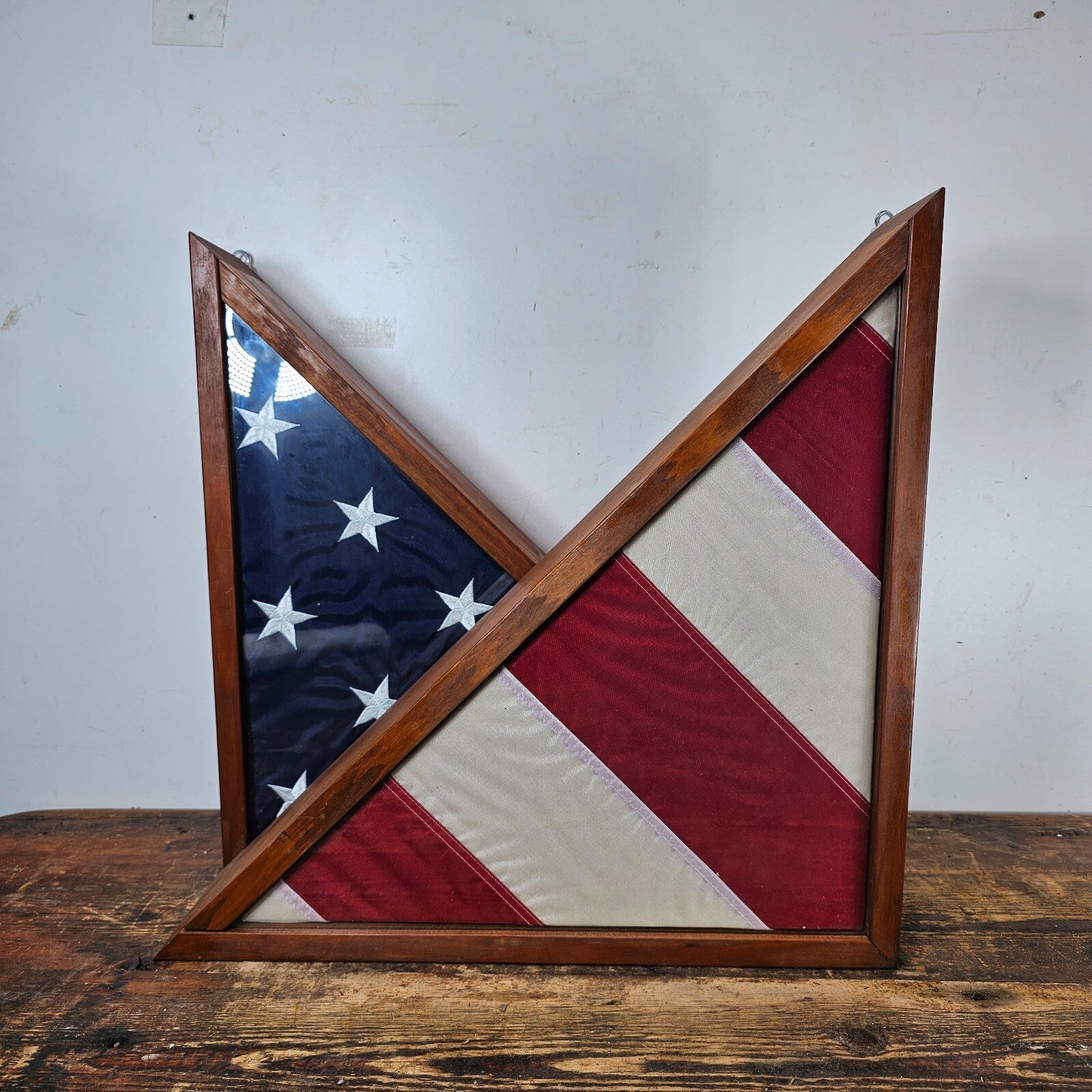 US Military Veteran Burial Casket American Flag And Case 17.5" x 17.5" x 4.5"D