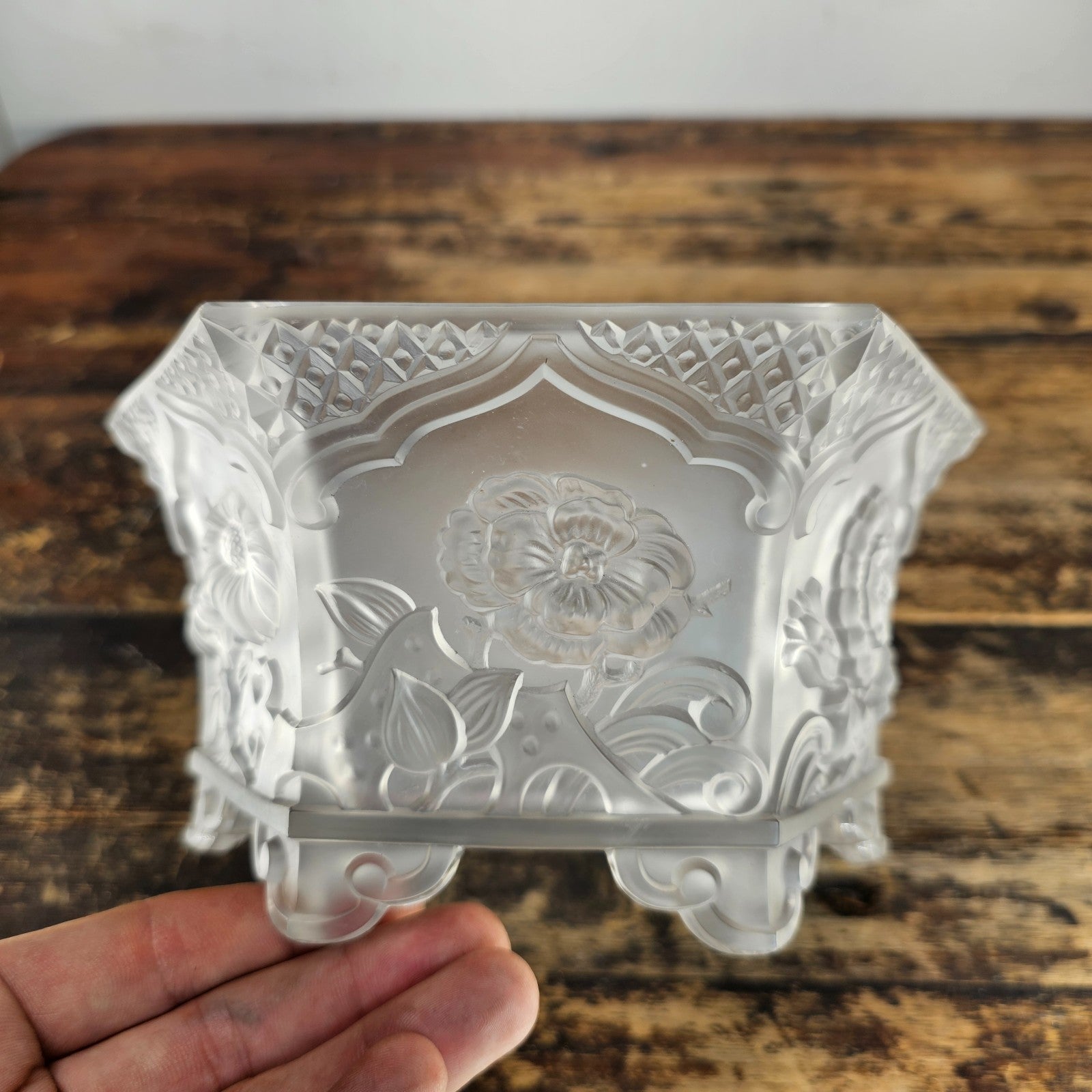 Vintage Verlys America Art Deco Hexagonal Glass Planter / Flower Bowl