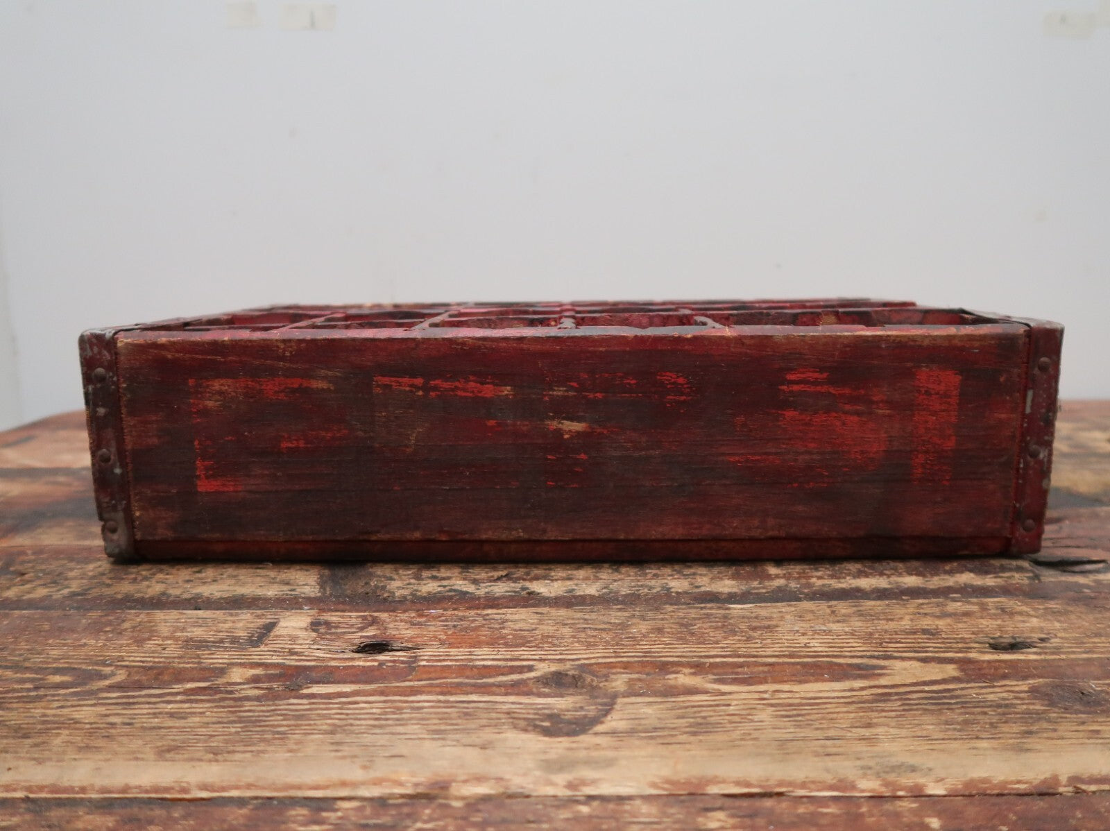 Vintage Pepsi Soda Bottle Wood Crate Box Painted In Wine Red
