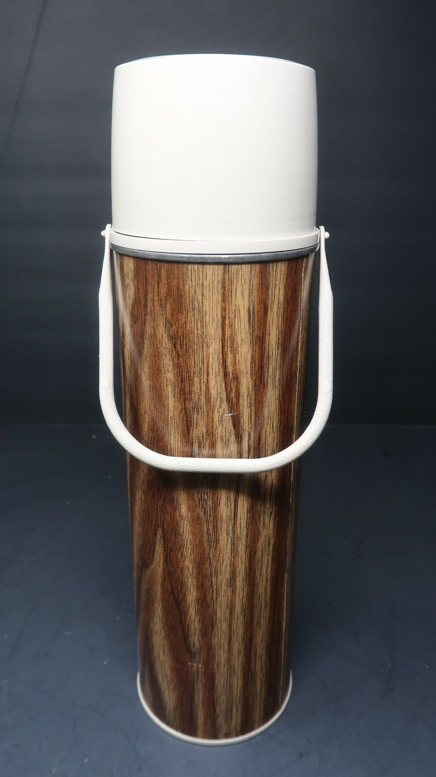 1970's Vintage Wood Grain Insulated Bottle Tall Wide Mouth 13.5" Tall USA