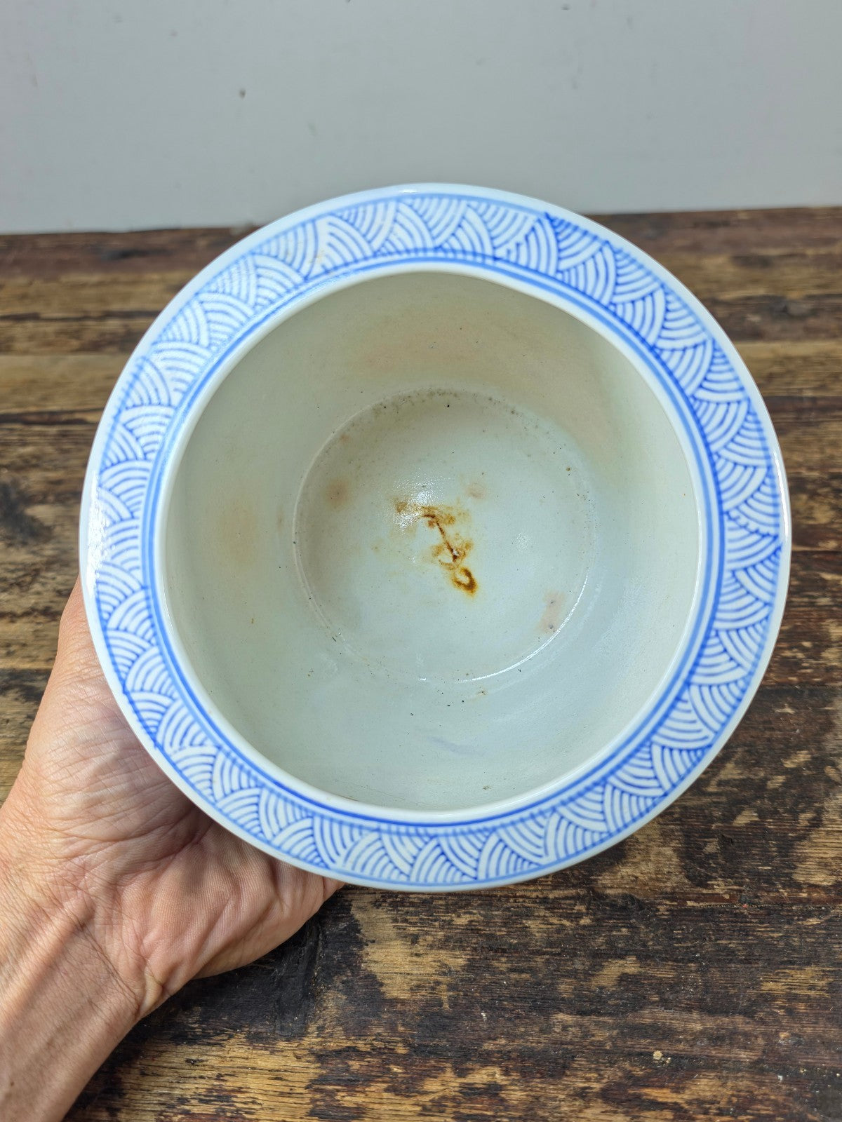 Chinese Porcelain Mini Fishbowl Planter – Blue & Pink Floral 6"Dia x 4.5"H
