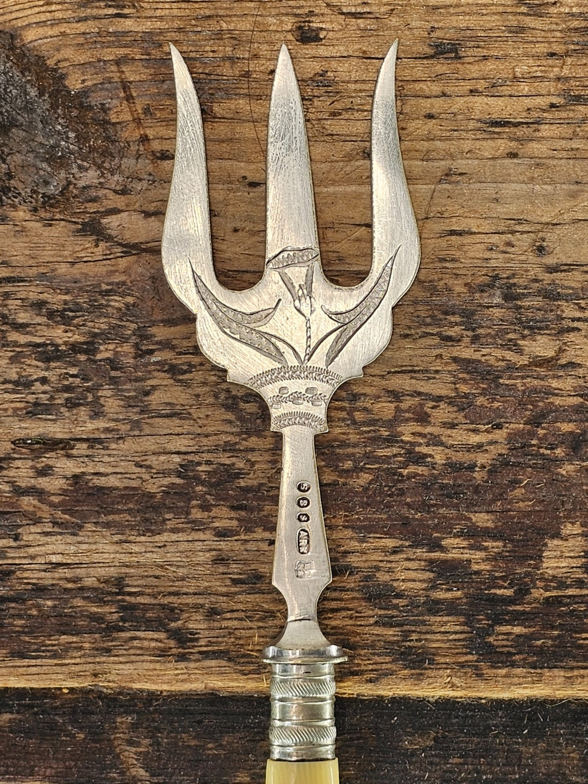 Antique Silver-Plated Bread Fork with Bone Handle 7.5"