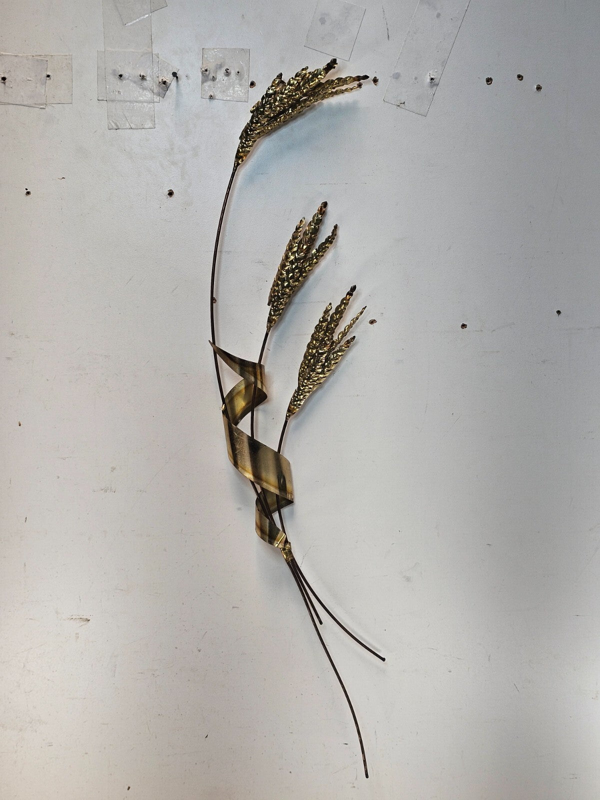 Vintage 70's Brass Metal Wheat Wall Hanging Art 29"H