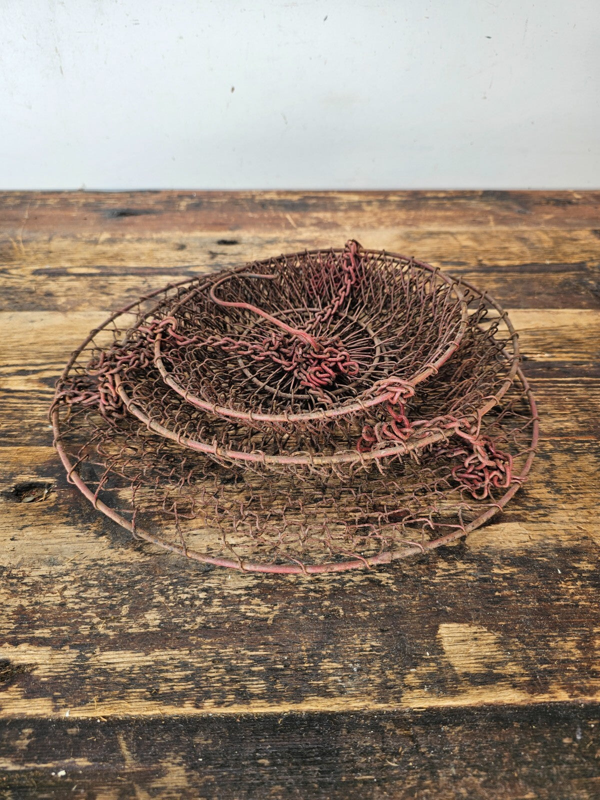 Vintage Rusty 3 Tier Metal Wire Hanging Basket Collapsible