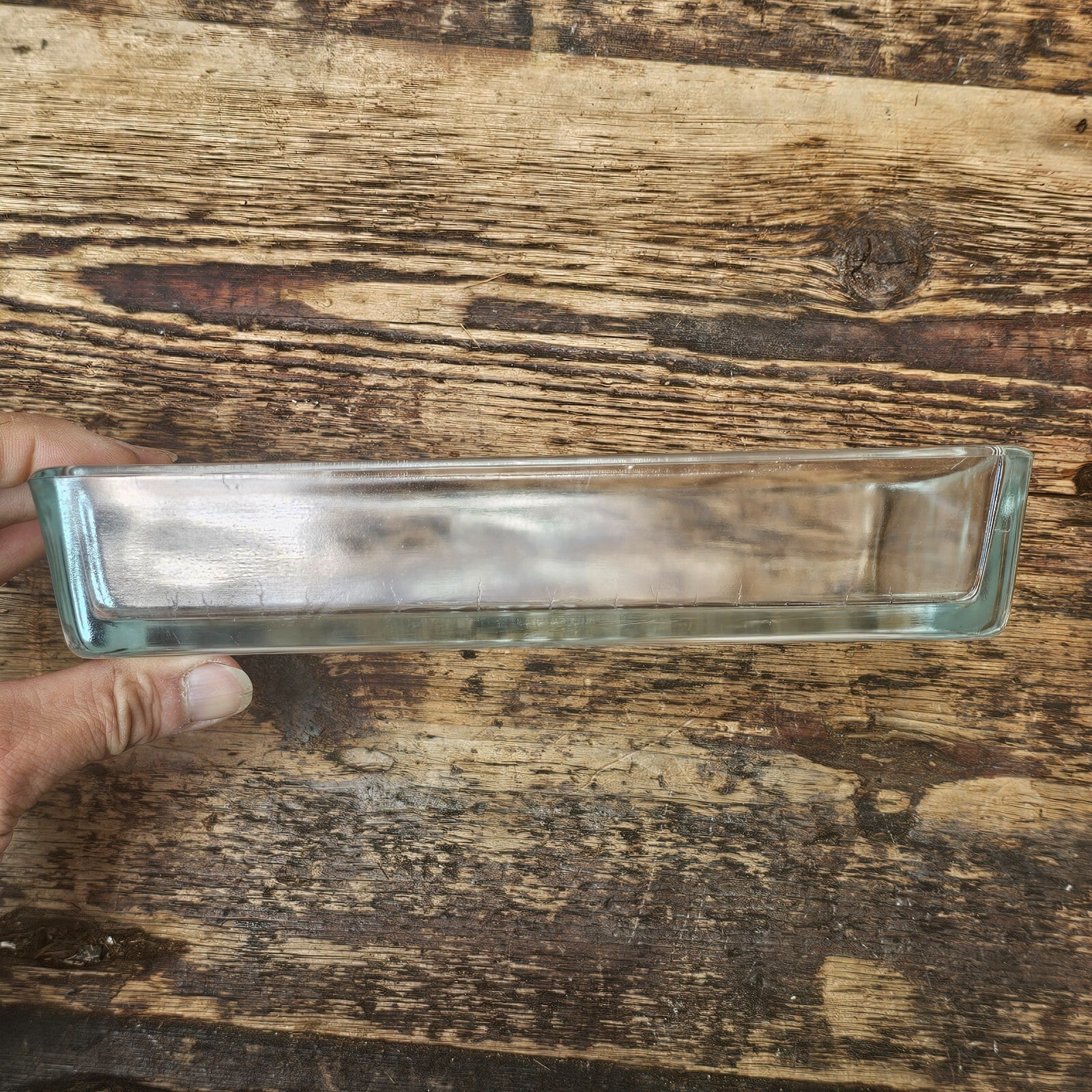 Vintage Rectangular Cut Glass Starburst Bottom Dish Trinket