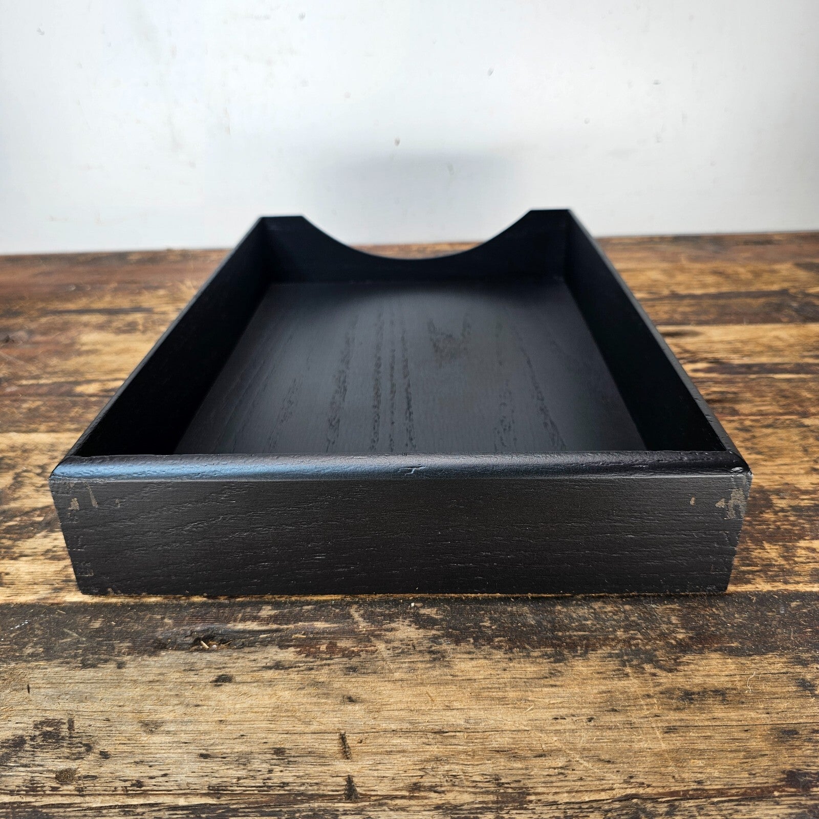 Vintage Carver Wood Products Walnut Paper Tray - Refinished in Flat Black