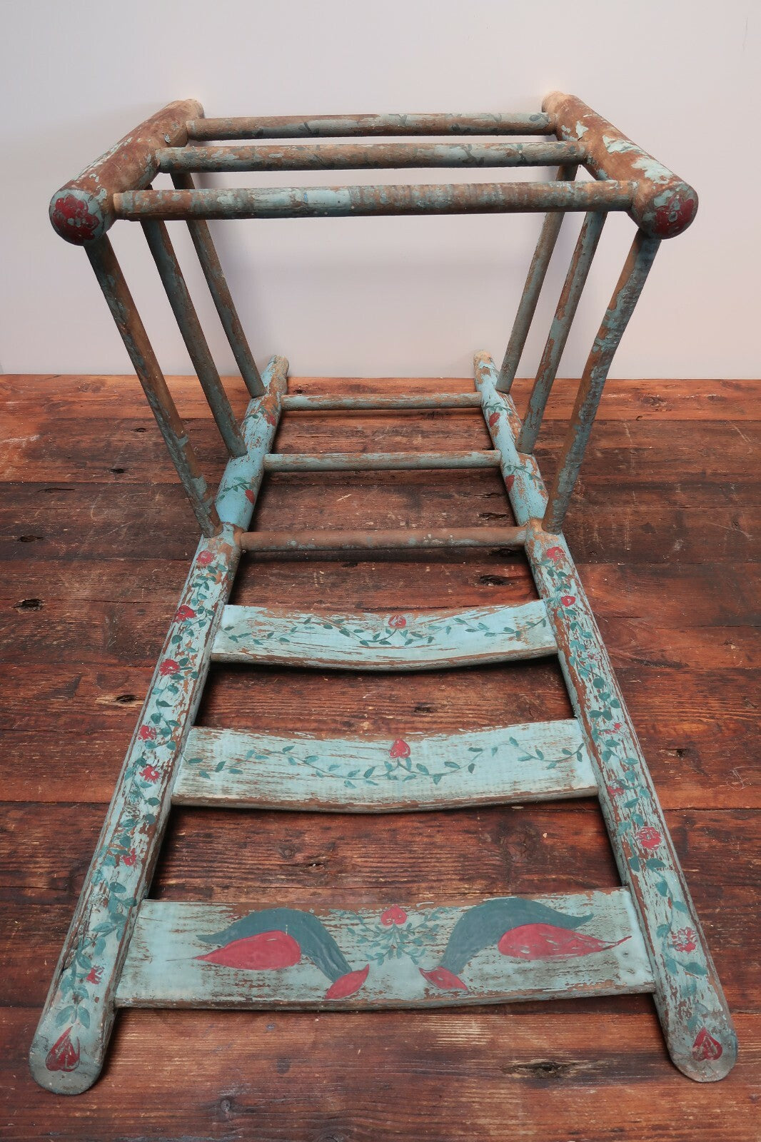 Vintage Ladder Back Dining Wooden Chair Farmhouse Rustic Hand Painted H 34.5"