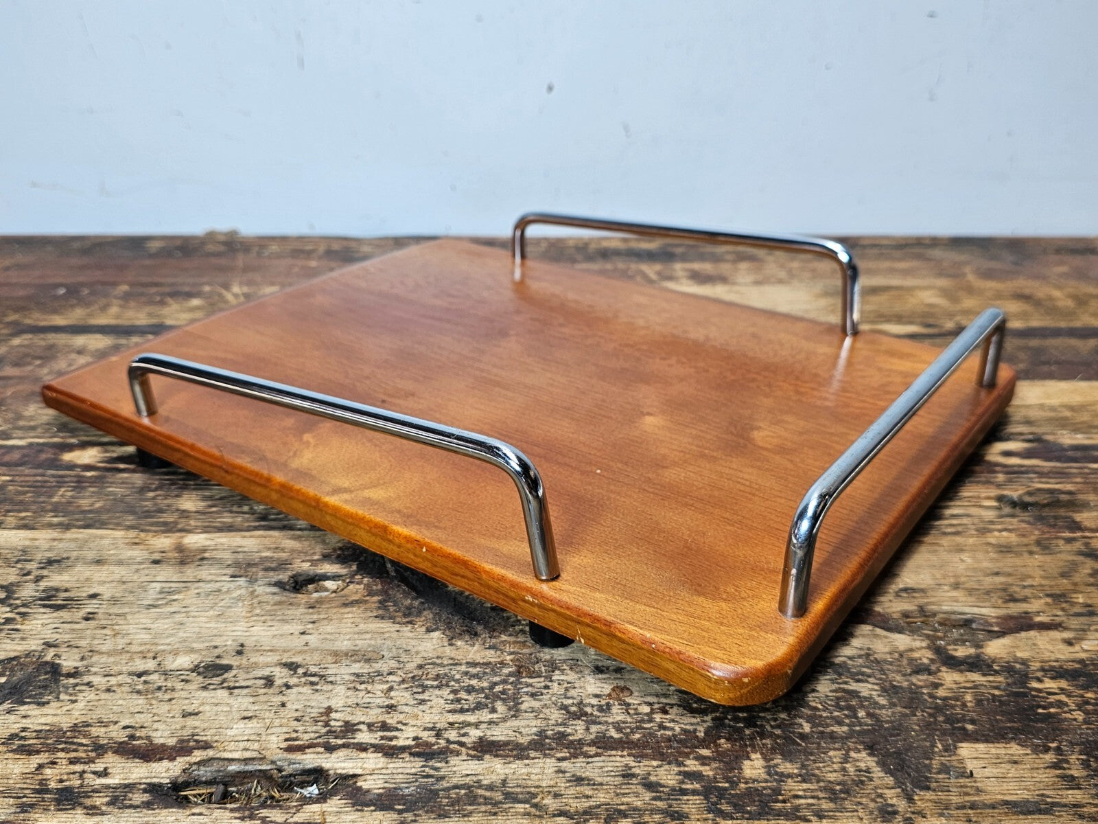Danish Modern Style Teak Desktop Organizer Set with Chrome Handles