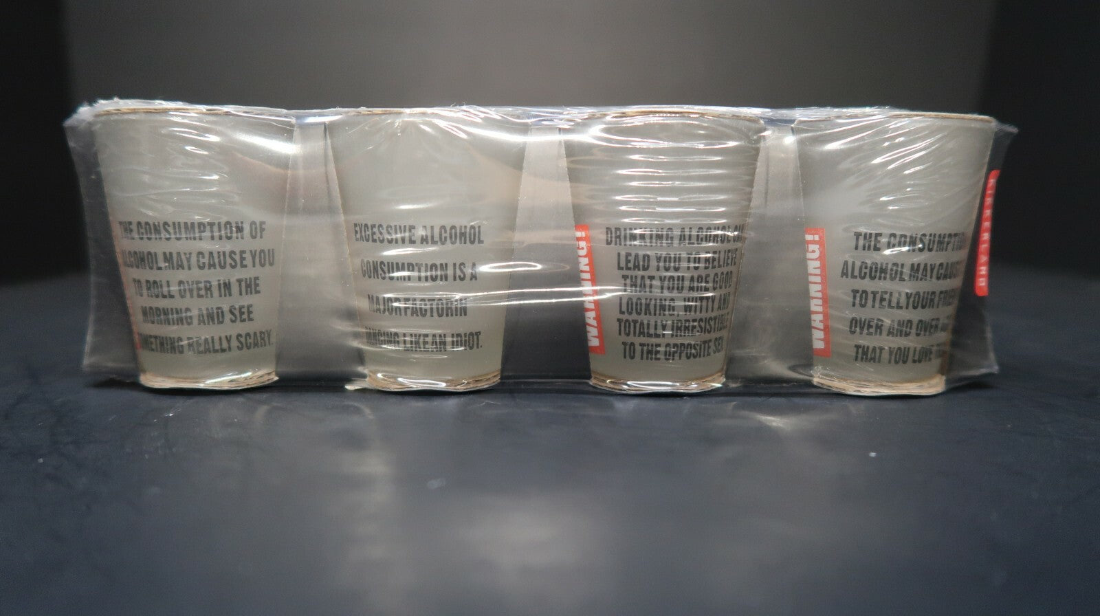 Set of 4 Alcohol Warning Shot Glasses