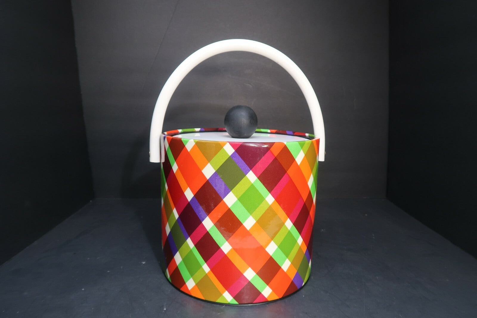 Vintage Jack Frost Ice Bucket MCM Plaid H 7" x W 8"