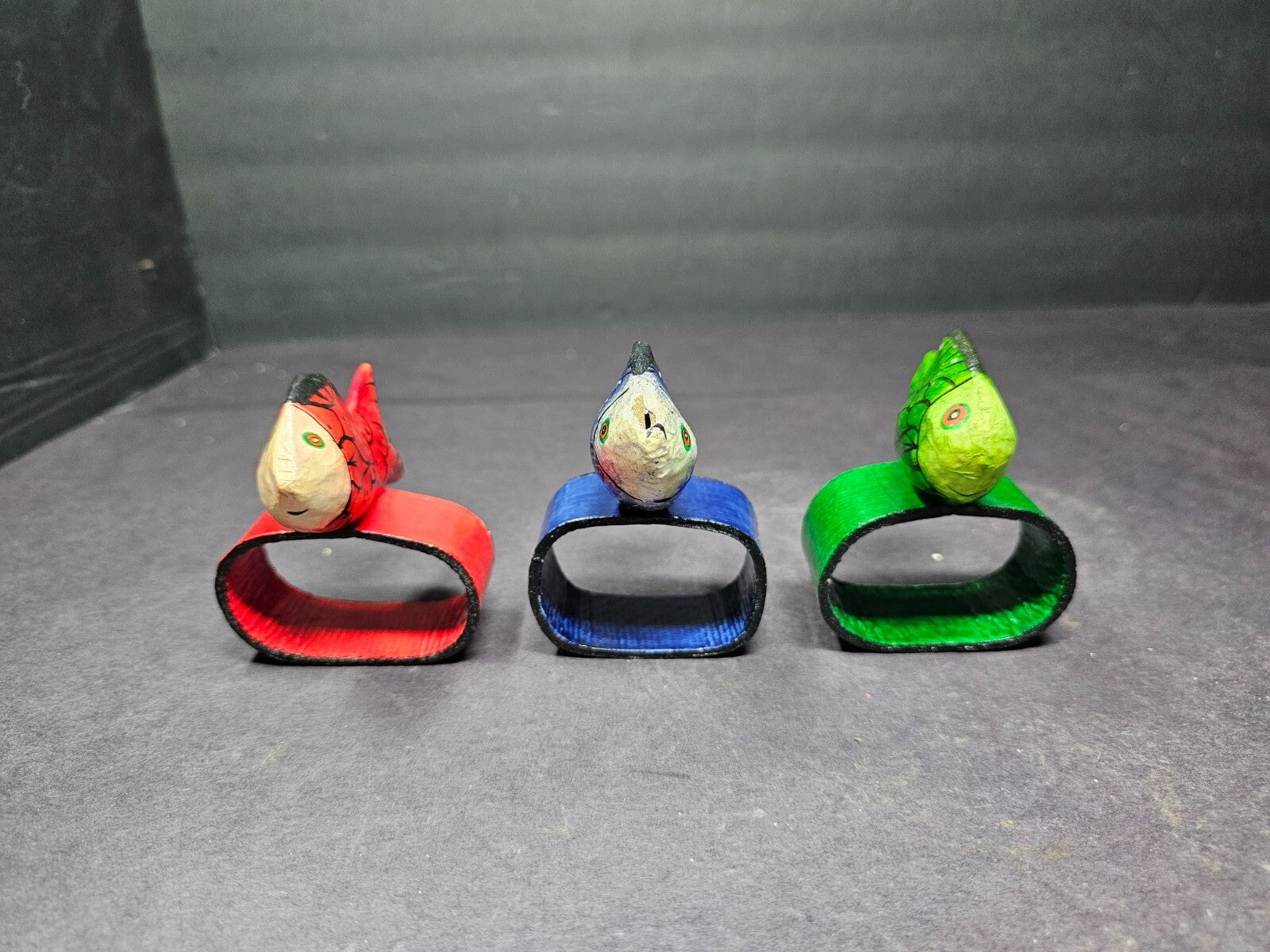Set of 6 Colorful Hand Painted Teak Wood Fish Napkin Rings