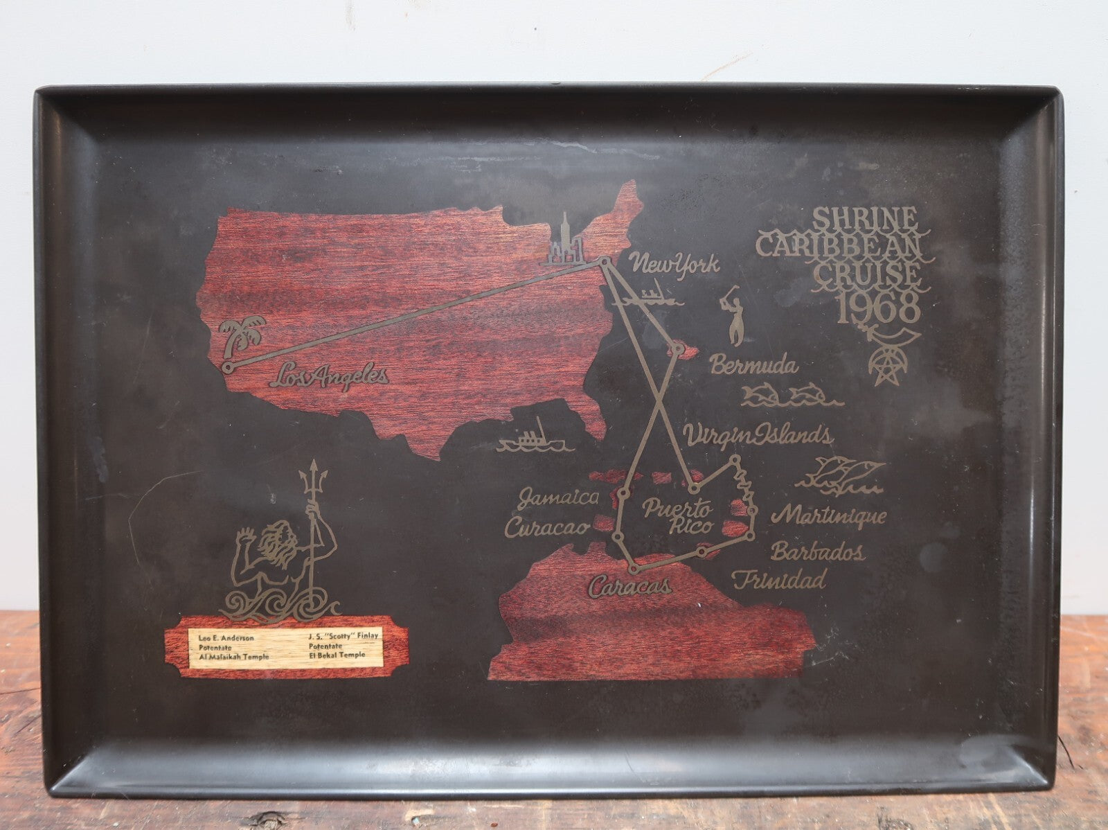 Vintage Couroc of Monterey Tray Shrine Caribbean Cruise 1968 (18" x 12.5")