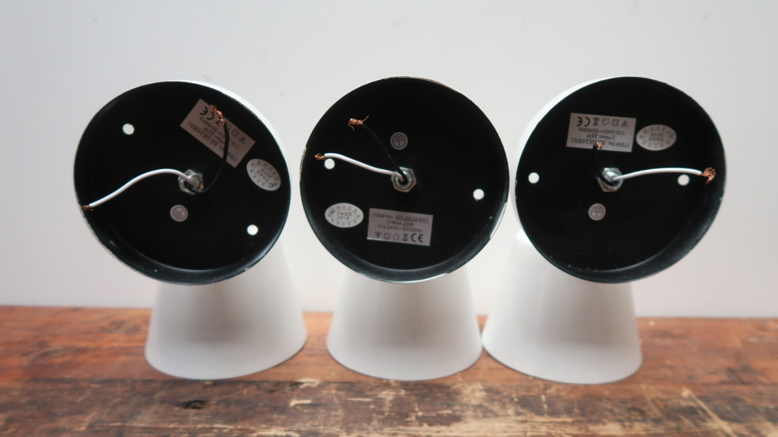 Set of 3 White Wall Sconces Wood Metal Light Angle Adjustment