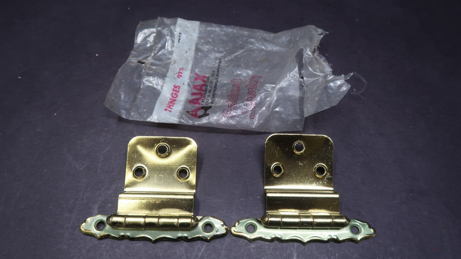 Vintage Ajax Cabinet Door Hinge Pair Steel NOS