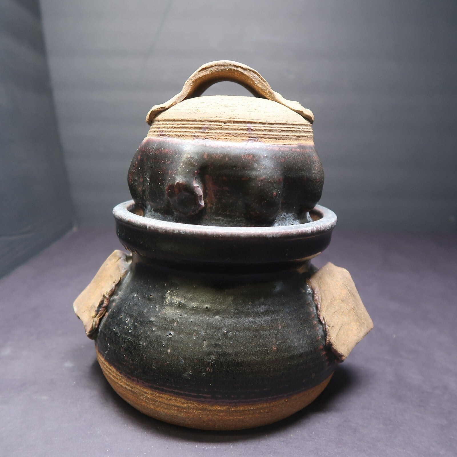 Handcrafted Black Clay Pot Signed By Artist
