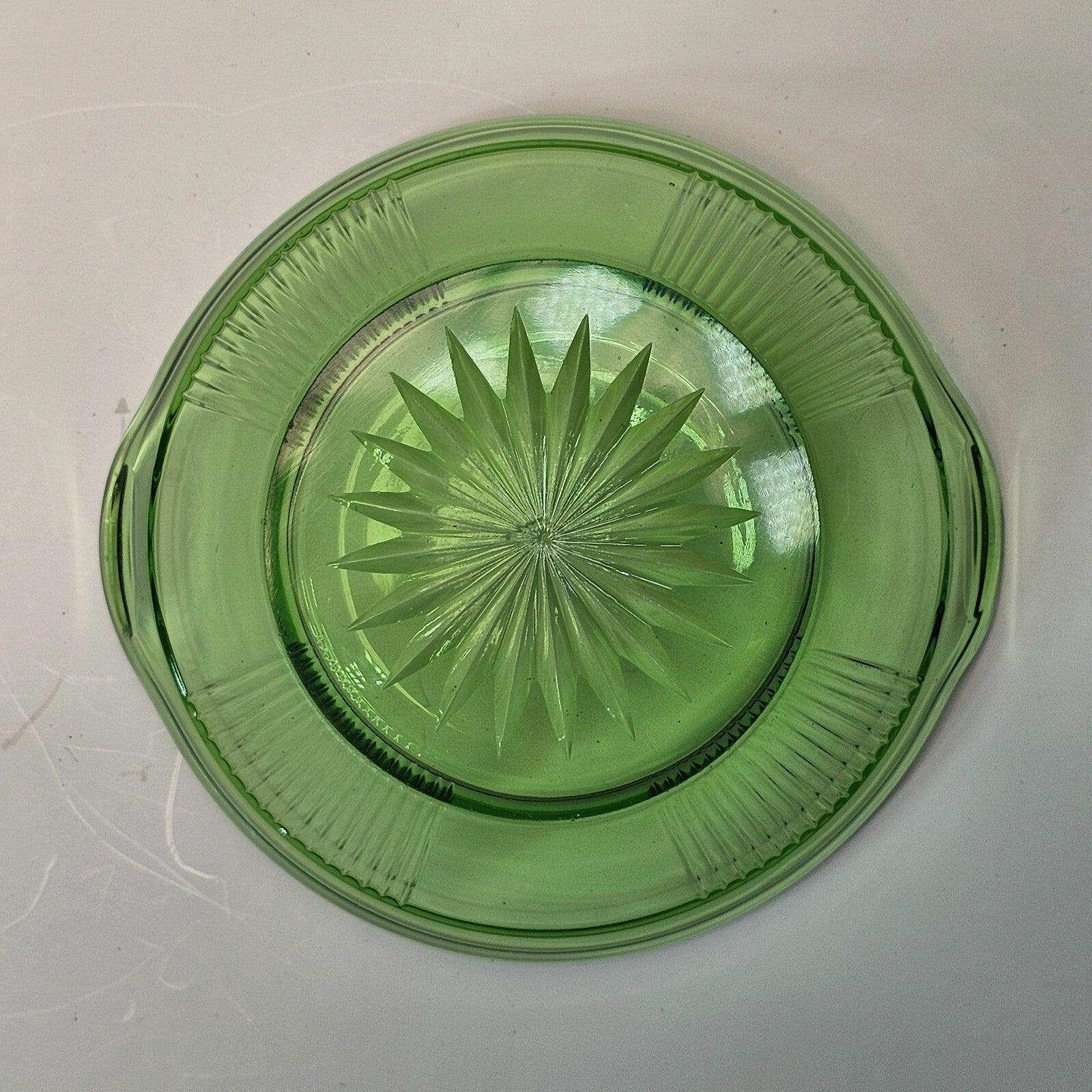 Heisey Pleat & Panel Moongleam Handled Nut Bowl