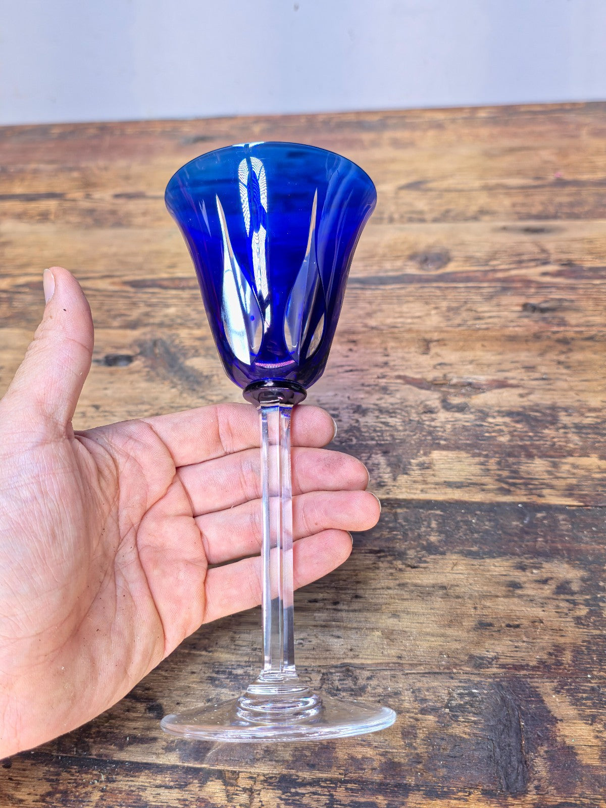 Saint Louis France Crystal Wine Glass Cerdagne Pattern Cobalt Blue 7 3/4”