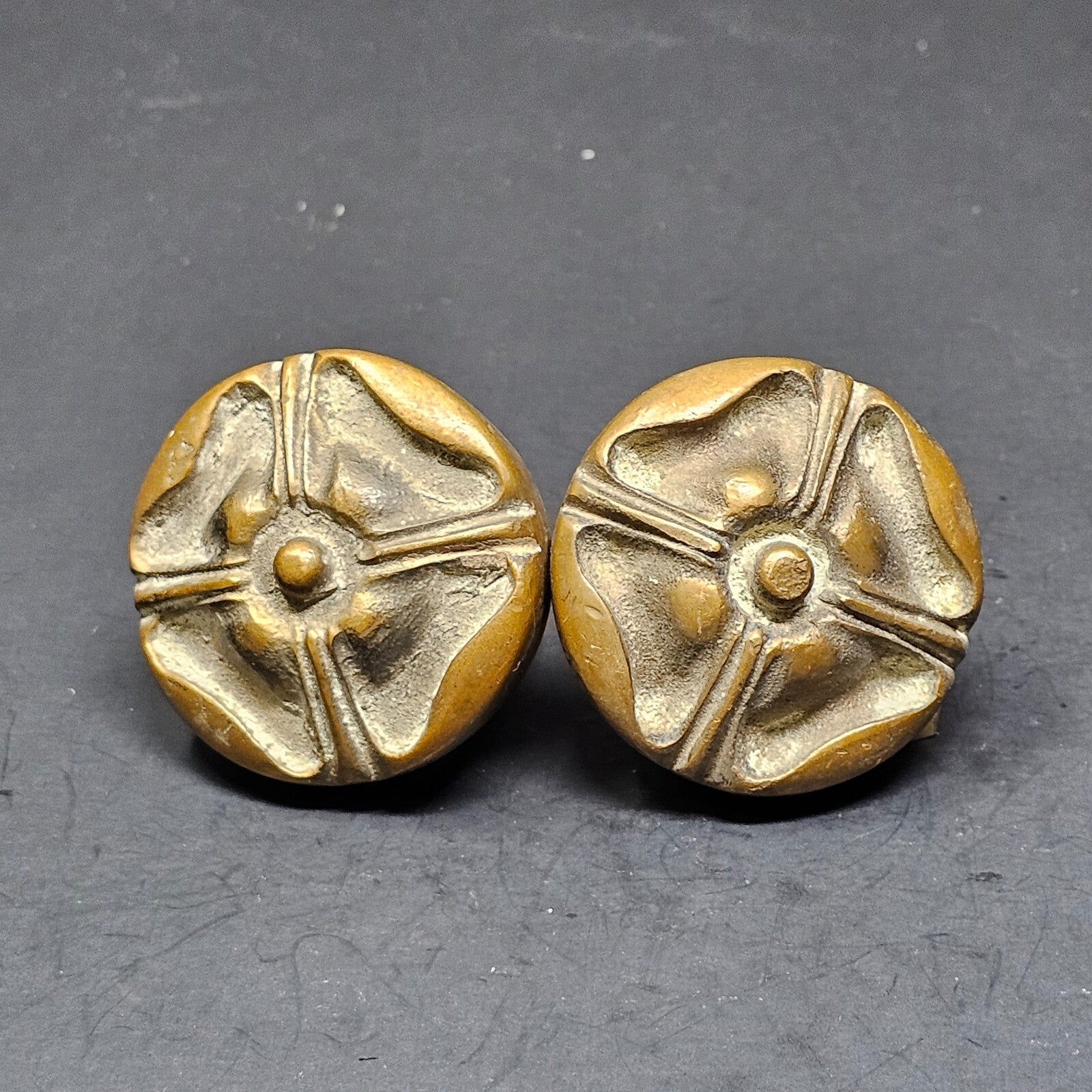 Set of 2 Vintage Ornate Door Knob Solid Brass
