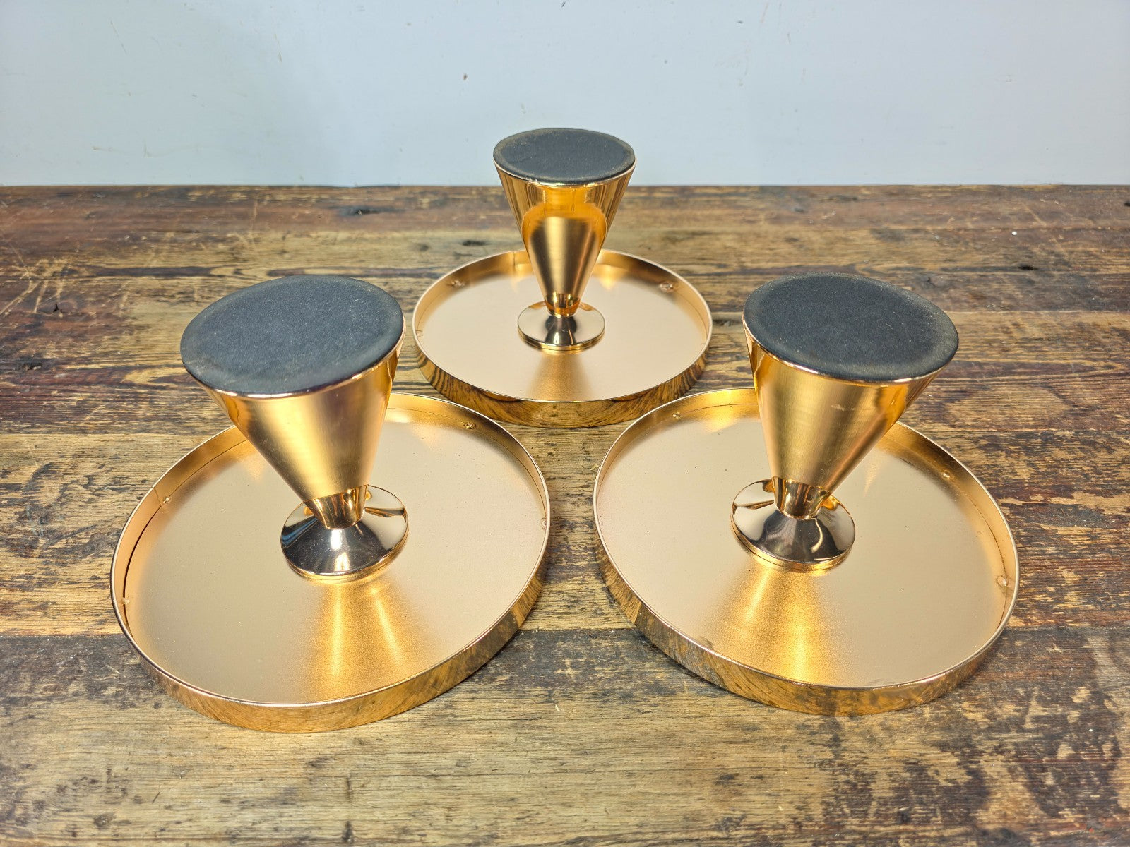 Set of 3 Gold Mirror Display Stands Pedestal Risers 8” Modern Decor 8"Dia x 5"H