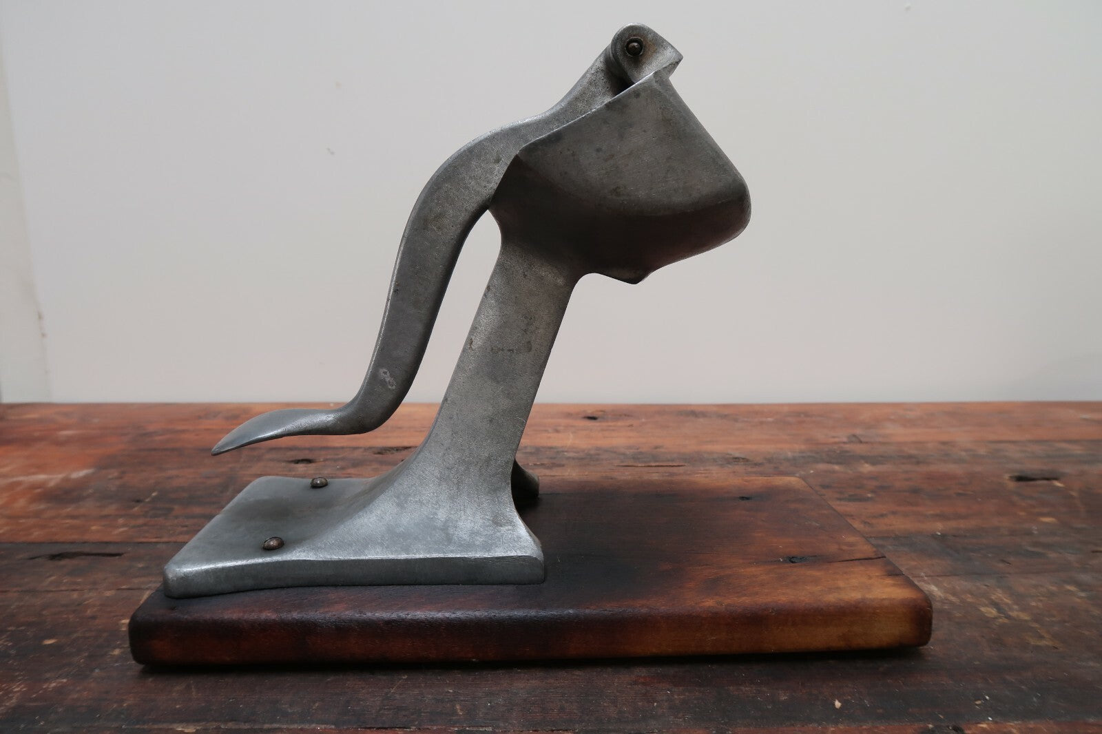 Vintage Aluminum Hand Press Juicer With Wood Base