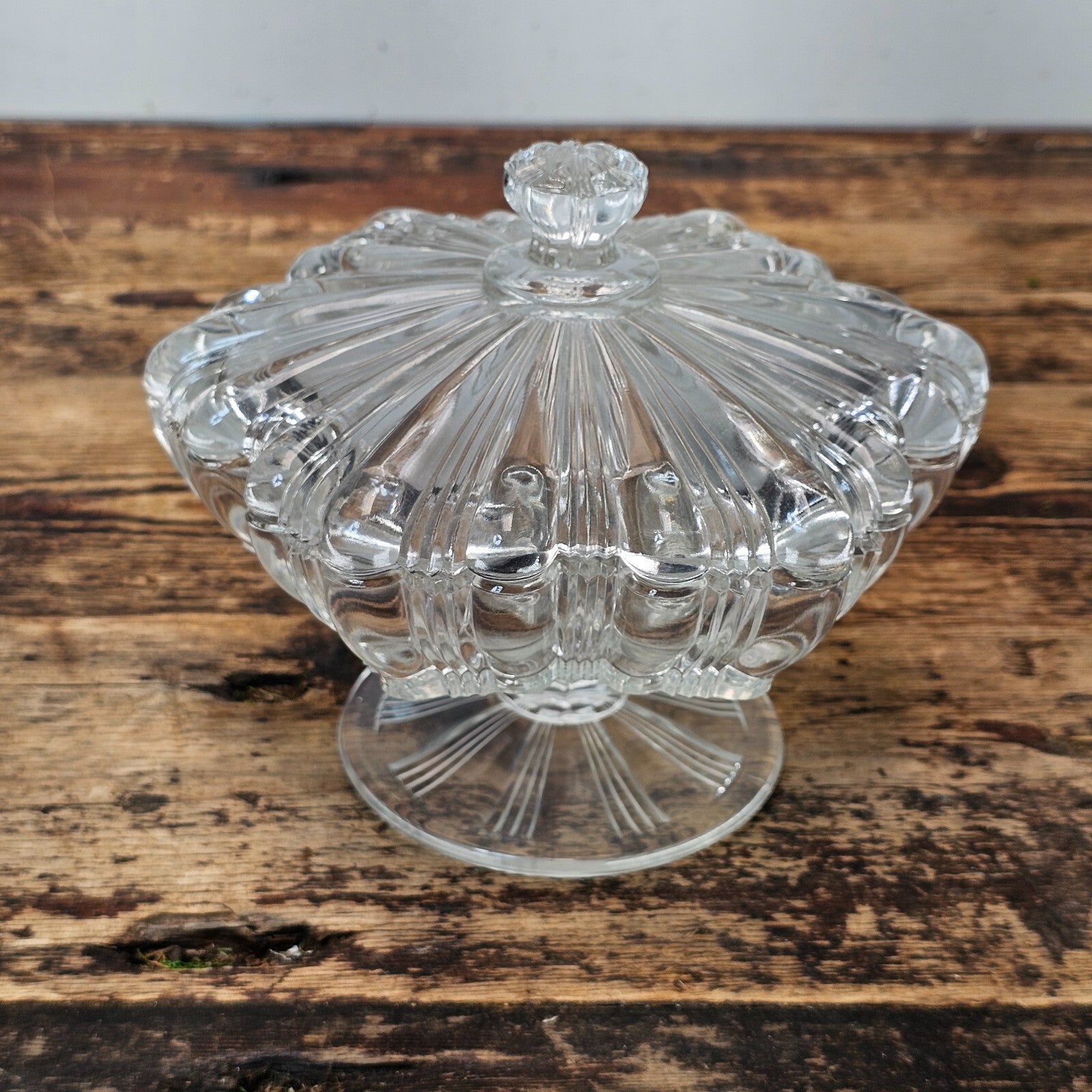 Vintage Pressed Glass Pedestal Candy Dish with Lid