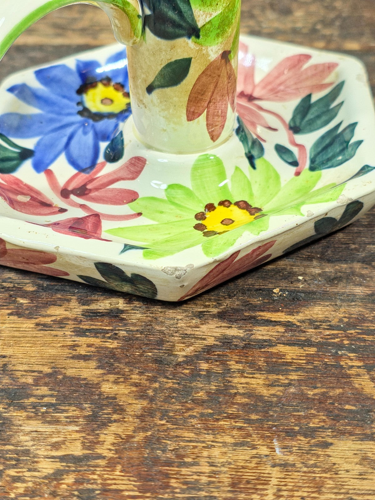 Vintage SMF Schramberg Handpainted Floral Chamberstick Candle Holder Germany