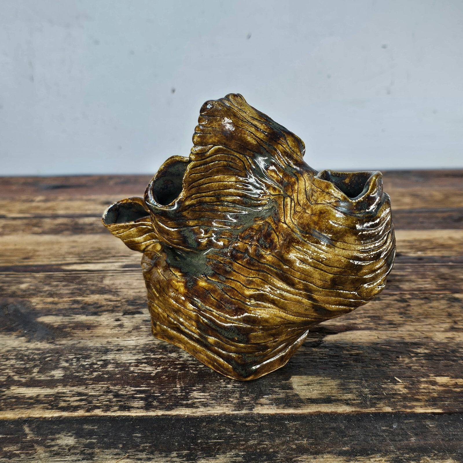 1970s Studio Art Organic Multi-Opening Flower Vase 7"L x 3"D x 5.75"H