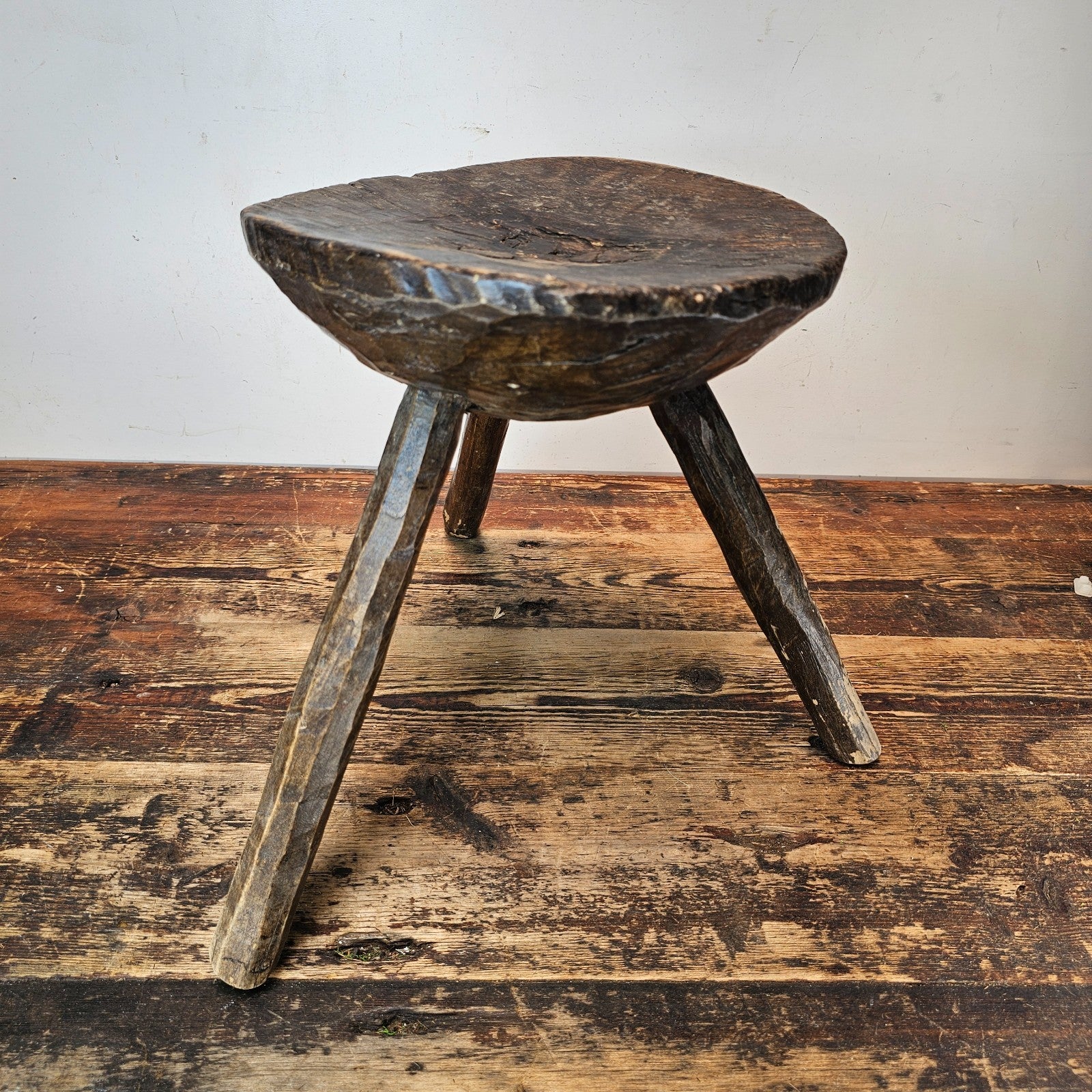 Authentic 18th-19th Century European Primitive Milking Stool / Wabi Sabi 12.75"H