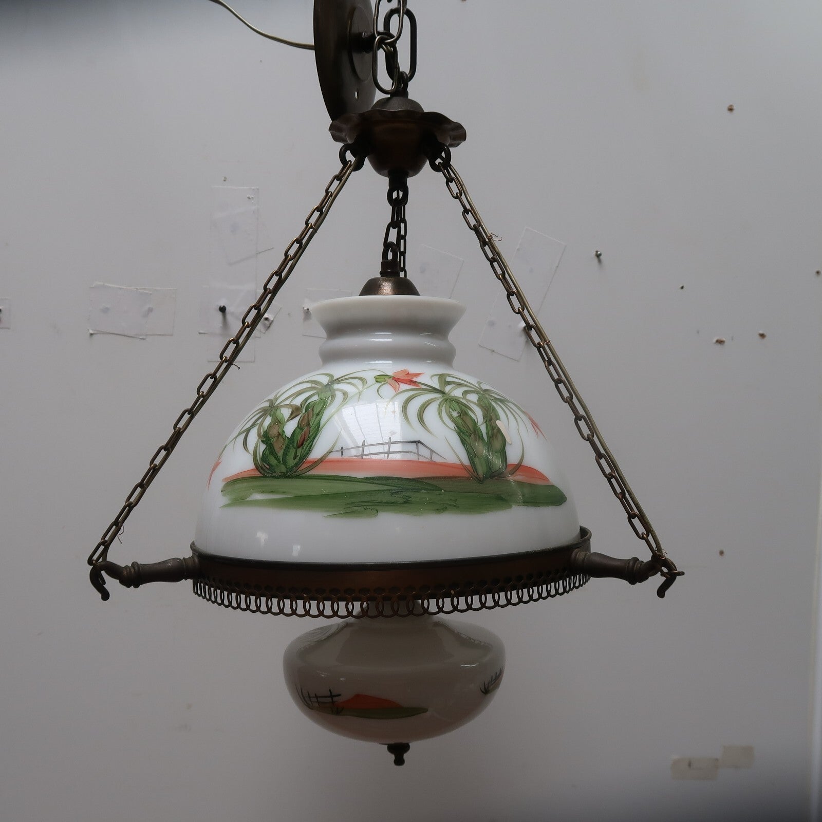 Vintage Hand Painted Shade Pendant Ceiling Fixture