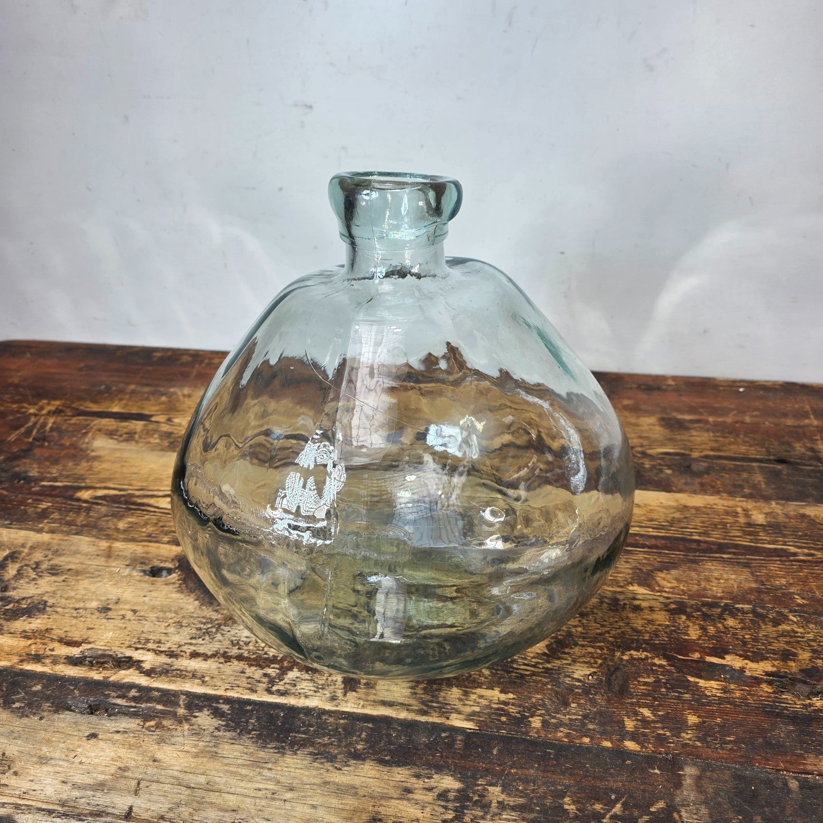 Clear Recycled Glass Vase Organic Style Made In Spain 12"Dia. x 12.5"H