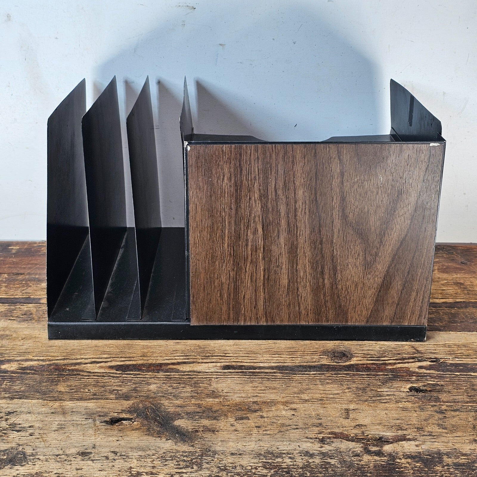 Vintage Mid-Century Hunt Desk Organizer with Wood Grain Finish