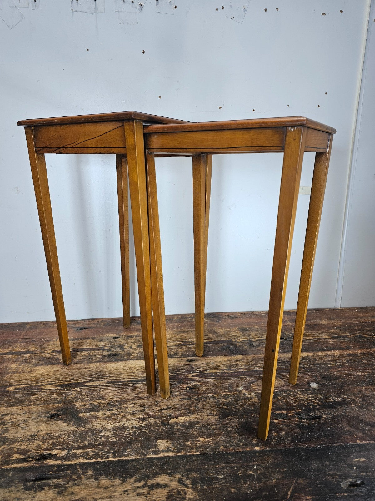Antique 1920s FLINT & HORNER Hand-painted Nesting Tables with Pencil Post Legs