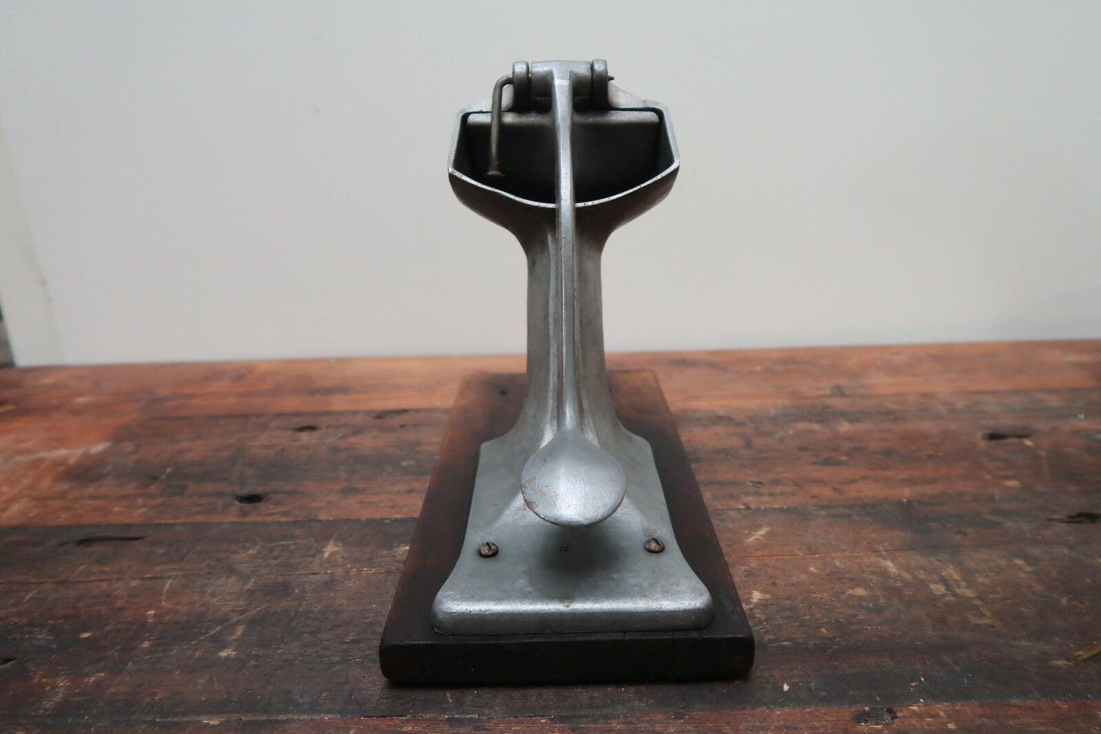 Vintage Aluminum Hand Press Juicer With Wood Base