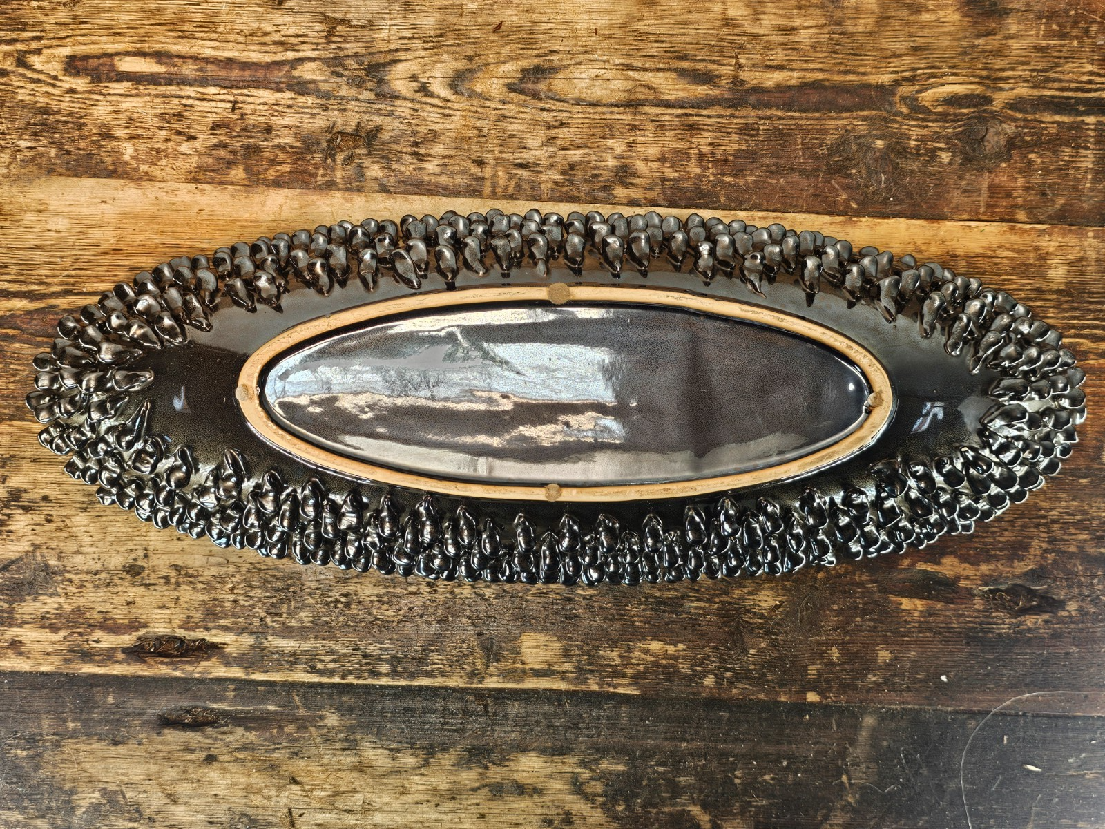 Modern Design Oval Spiked Ceramic Bowl 8.25"W x 23"L x 3.75"H