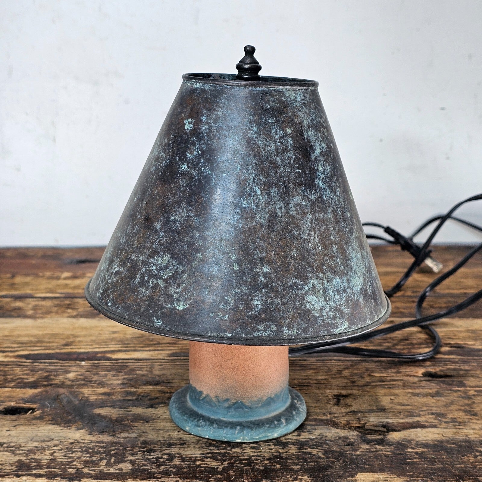 Small Pottery Table Lamp With Metal Shade 8.5"H (Has Damage)