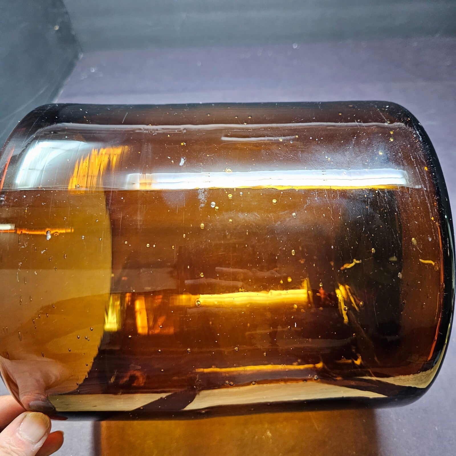 Amber Glass Cylinder Storage Container Flower Vase With Metal Stand