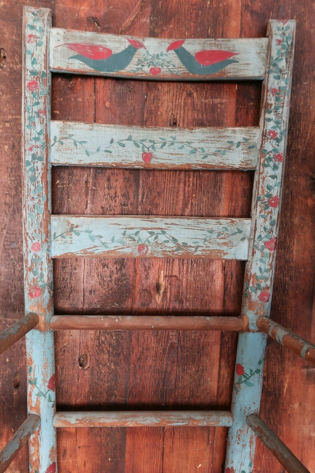 Vintage Ladder Back Dining Wooden Chair Farmhouse Rustic Hand Painted H 34.5"