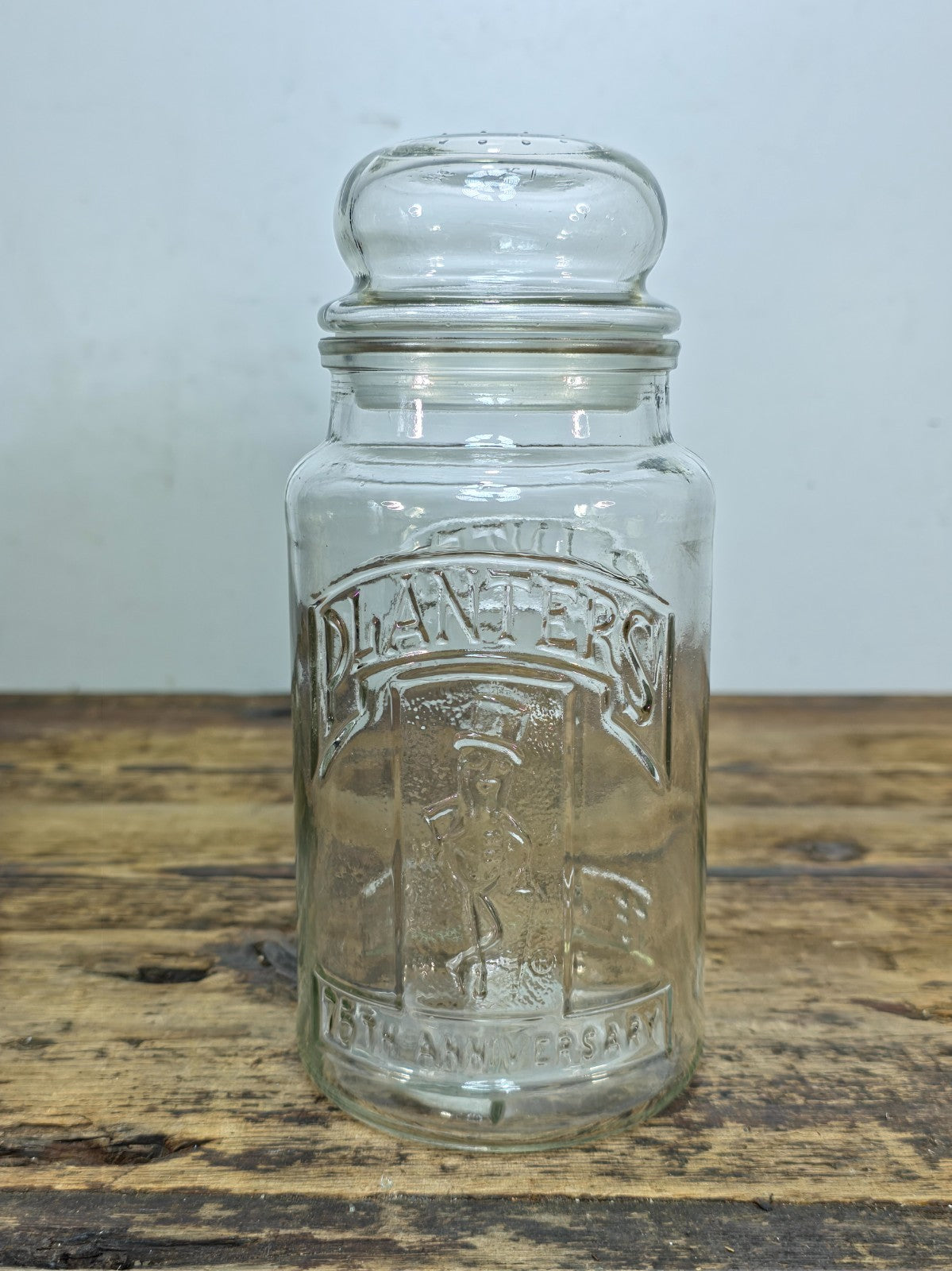 Vintage 1981 Planters Mr. Peanut 75th Anniversary Glass Jar