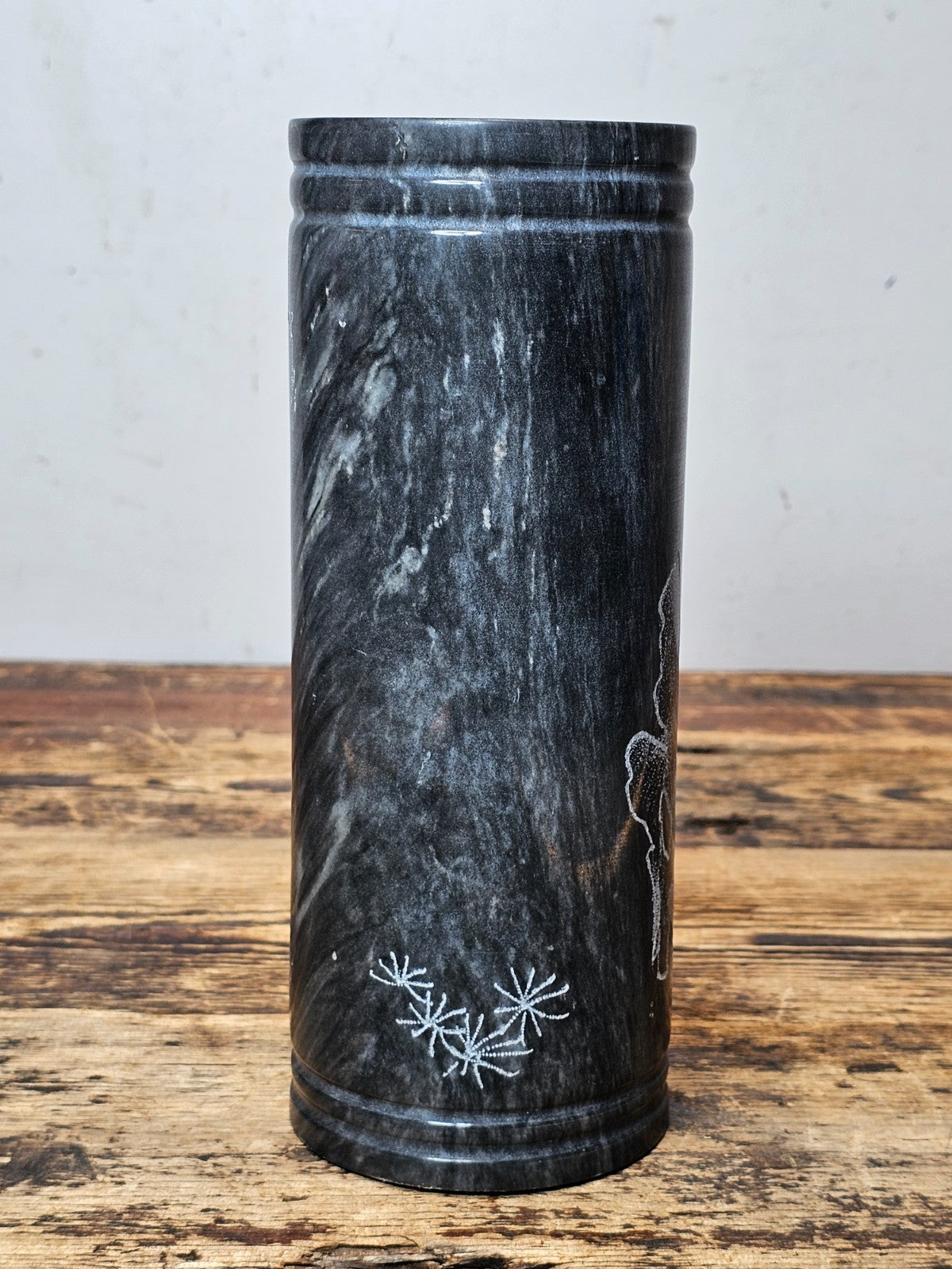 Vintage Chinese Etched Marble Vase / Brush Pot