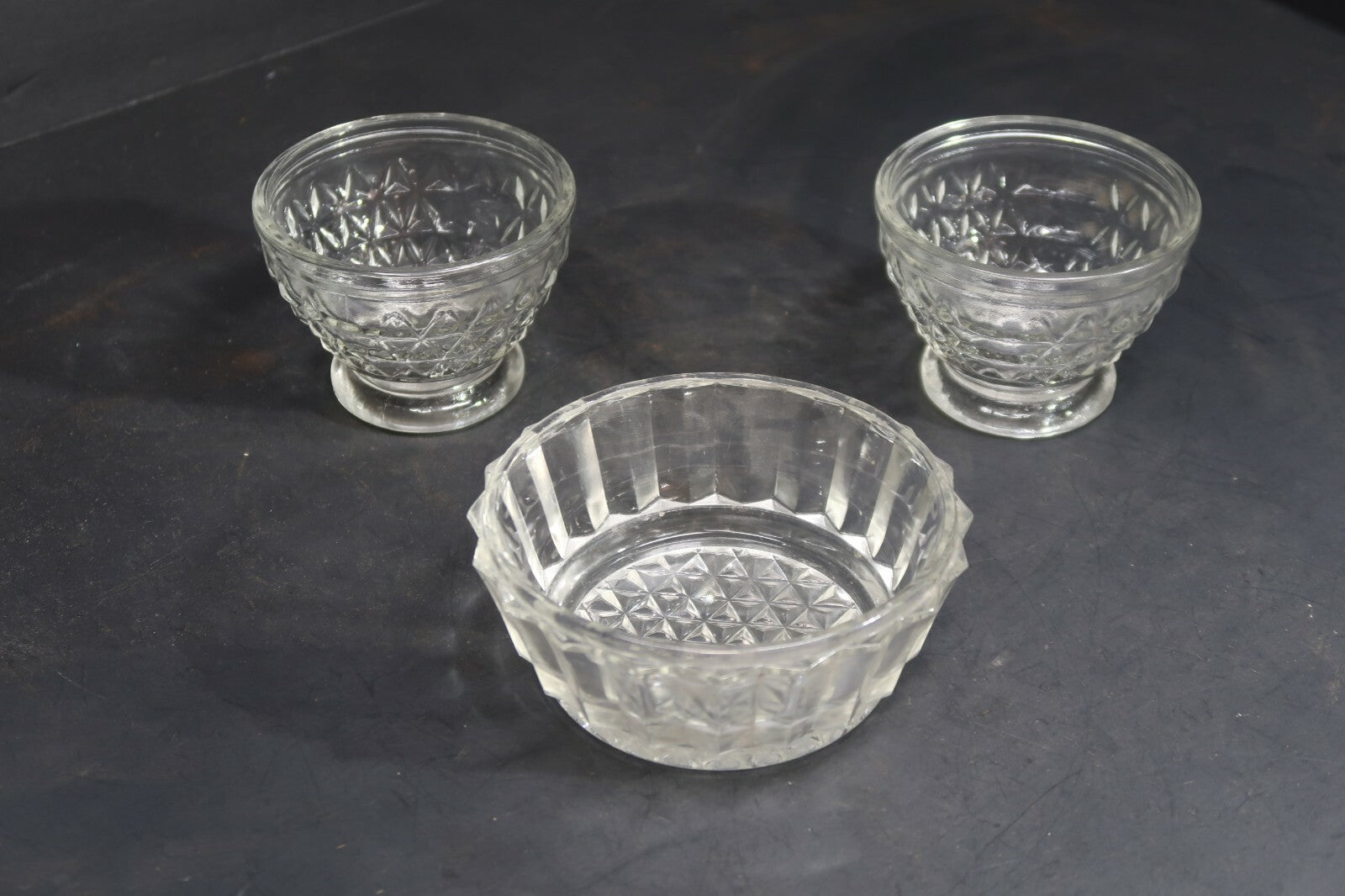 Lot of 3 Vintage 2 Goblet Glasses & 1 Candy Nut Dish Bowl