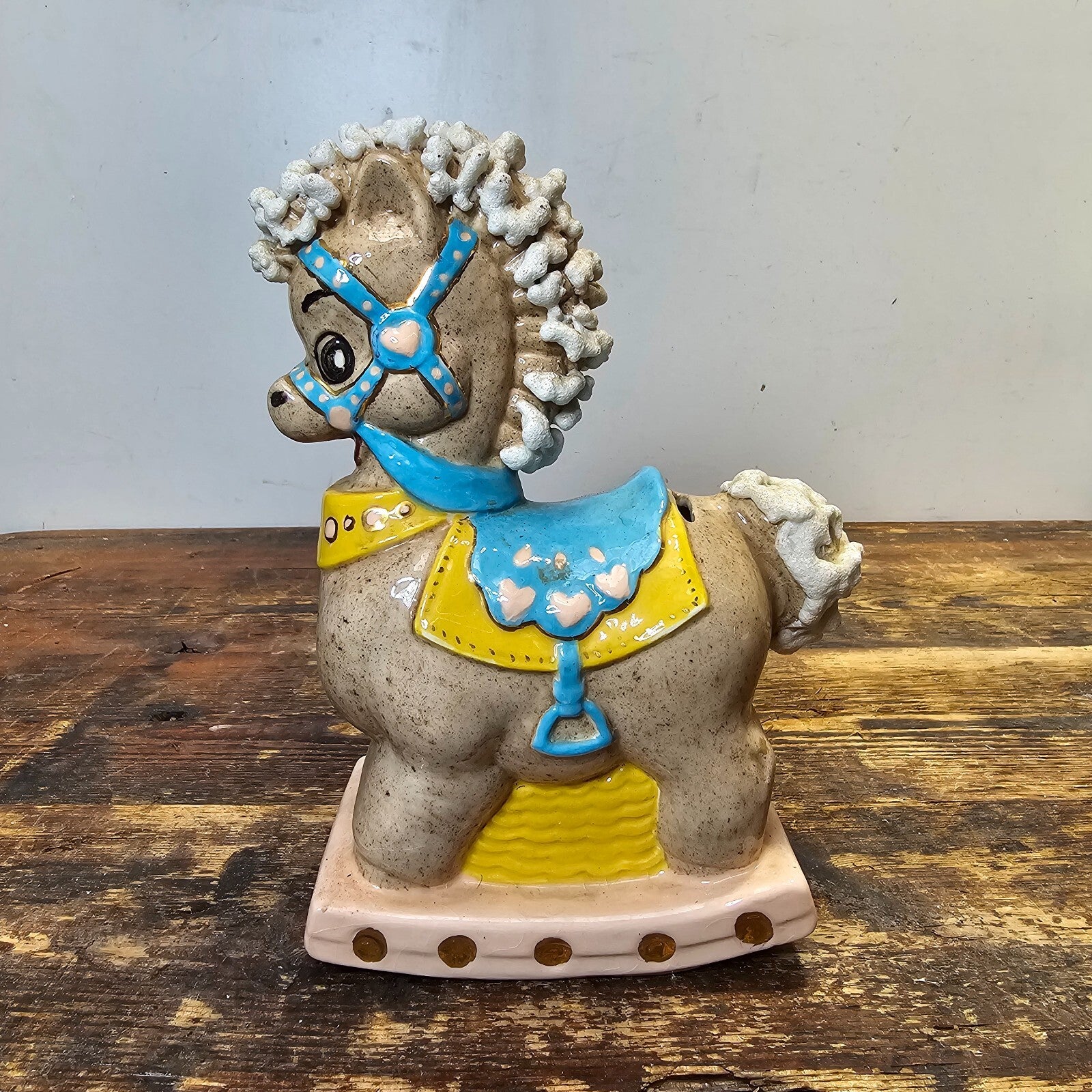 Vintage Rocking Horse Porcelain Bank Signed 6"L x 8.5"H x 3.25"W