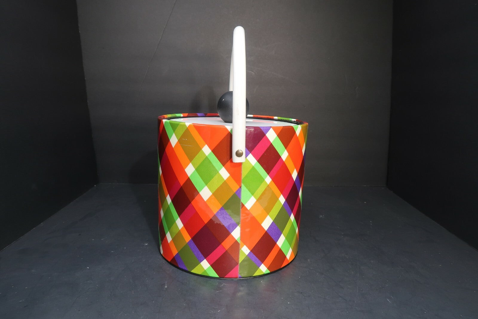 Vintage Jack Frost Ice Bucket MCM Plaid H 7" x W 8"