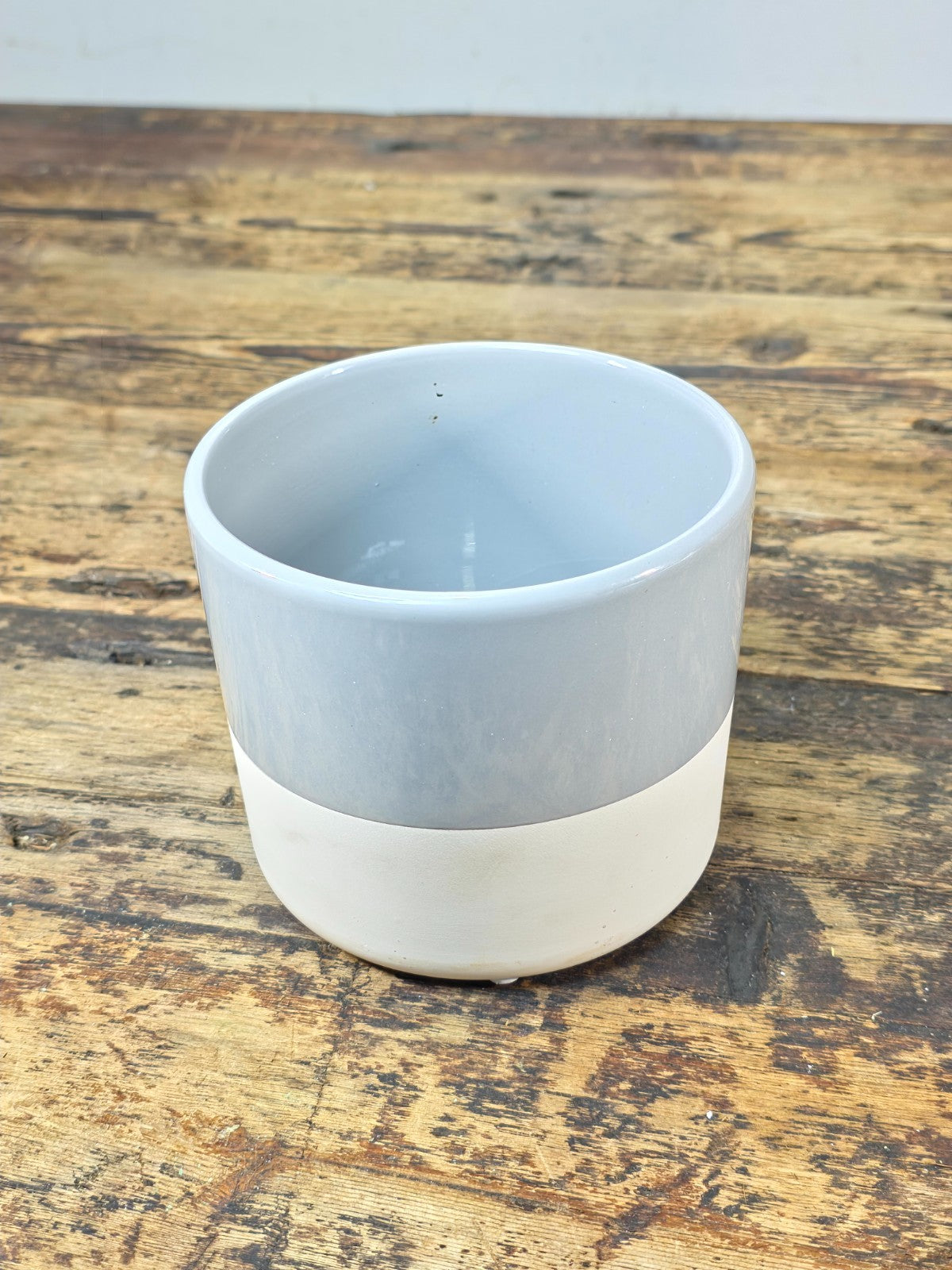 Gray & White Two-Tone Ceramic Planter 5.25" — Minimalist Modern Pot