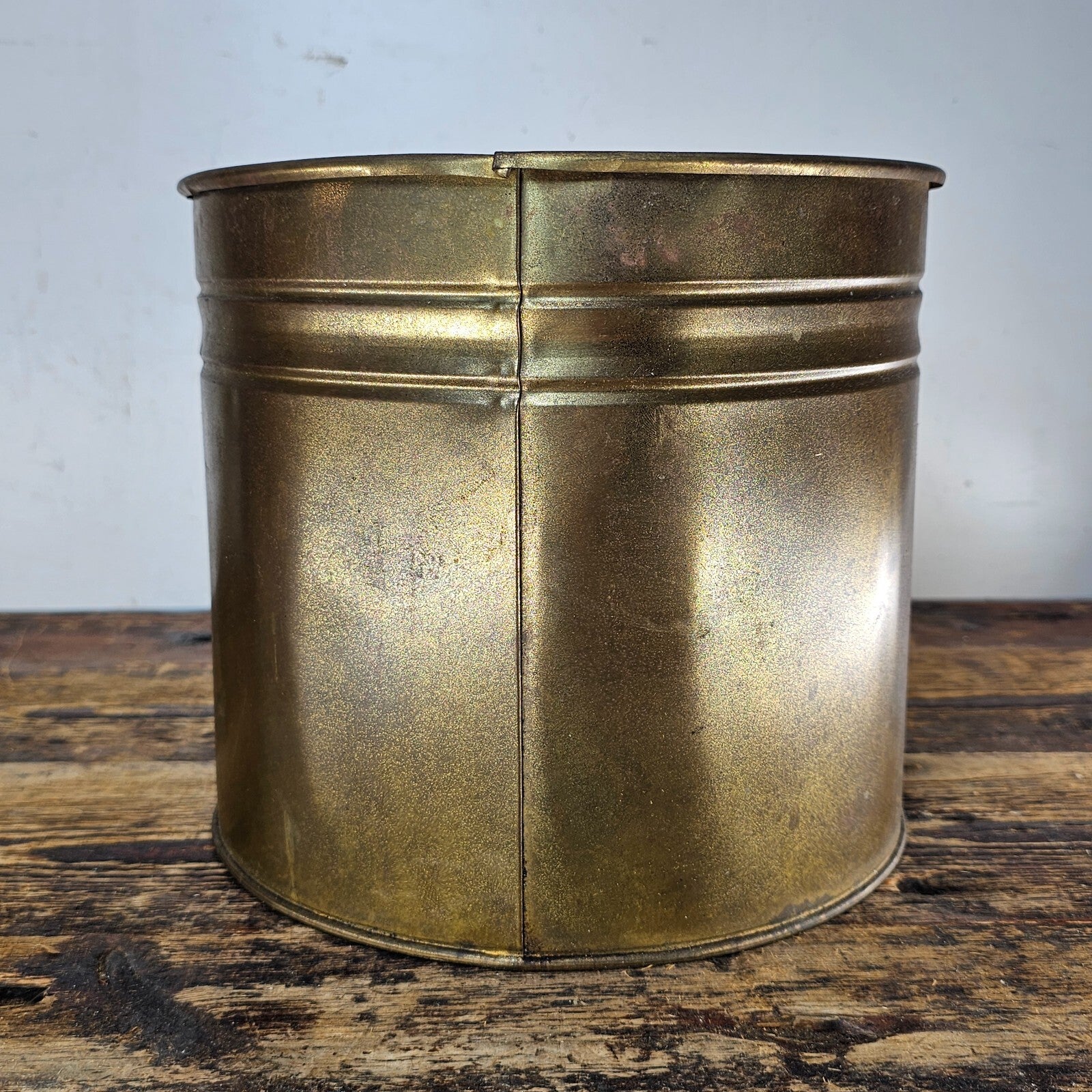 Vintage Brass Container Planter Made In Ireland Patina 9.75"Diam x 8.75"H
