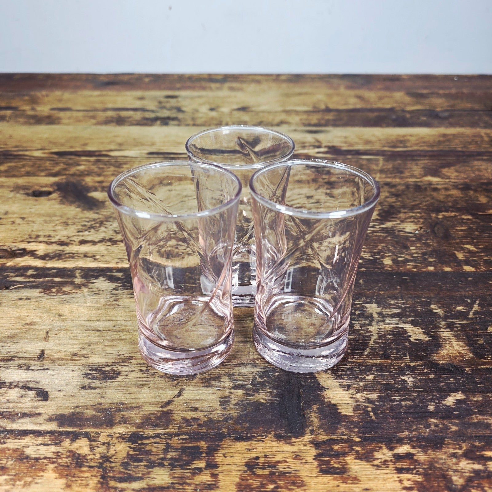 Vintage Blush Pink Swirl Glass Tumblers – Set of 3 (6 oz. each)