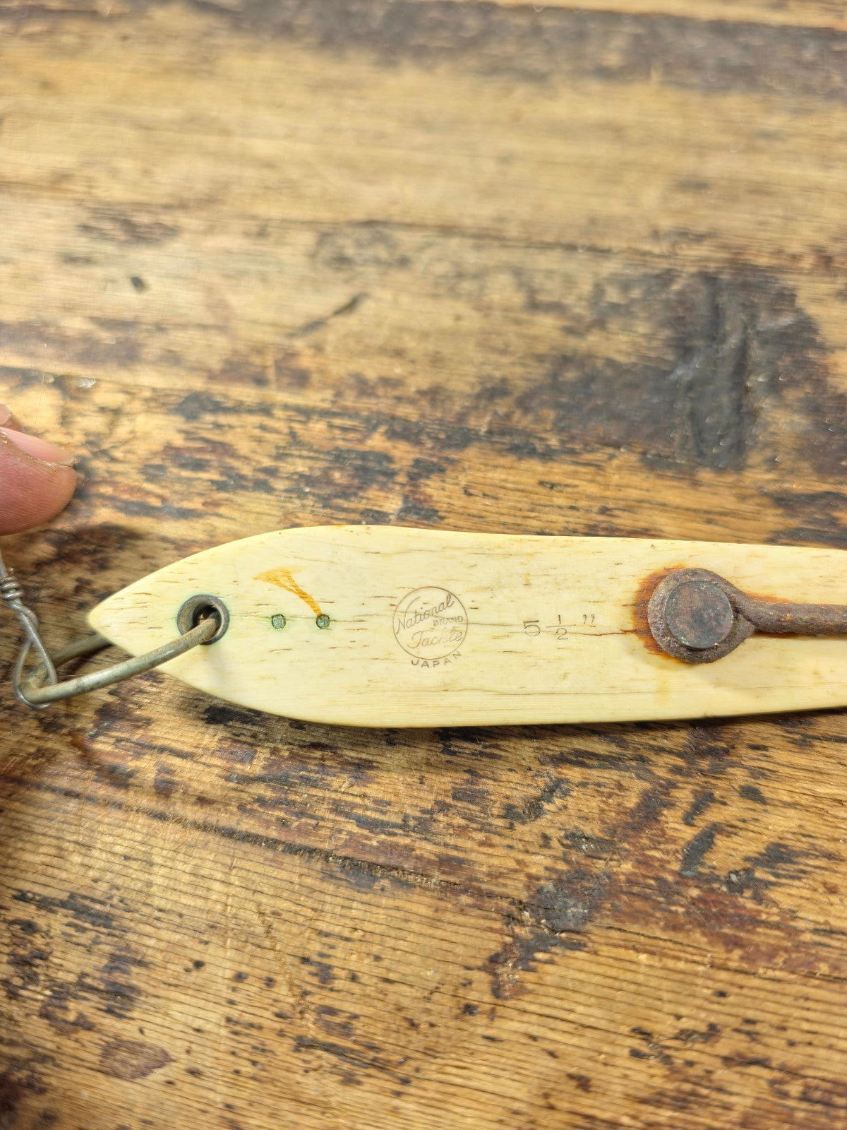 Vintage National Brand Tackle Japan Bone Tuna Jig 6" — Wooden Fishing Lure